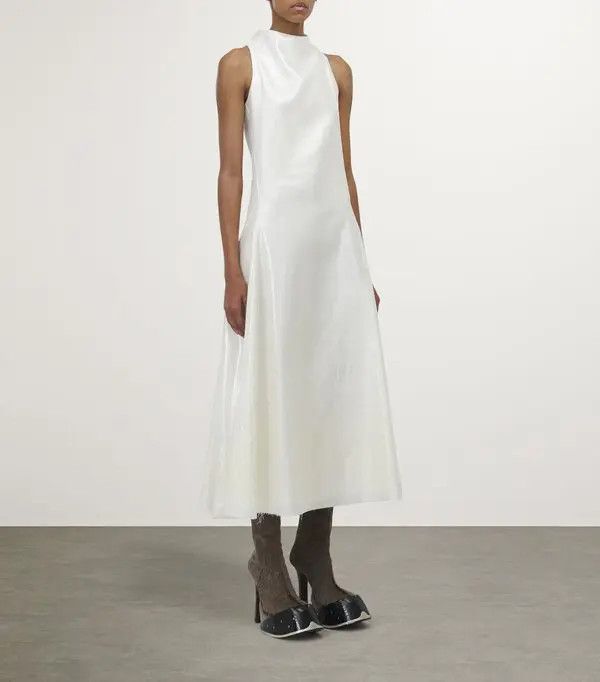 Alexander McQueen o1srvl11e0326 Silk Nylon Tarpaulin Midi Dress in White Size M / US 6-8 / IT 42-44 - 4 Thumbnail