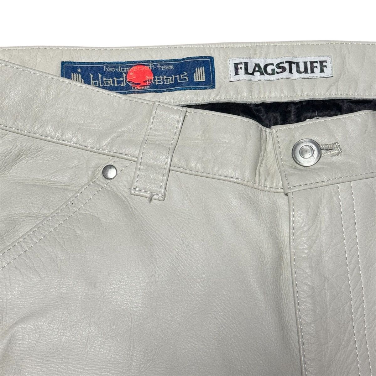 Blackmeans BLACKMEANS X FLAGSTUFF WHITE BANDANA LEATHER BIKER PANTS Size US 32 / EU 48 - 4 Thumbnail