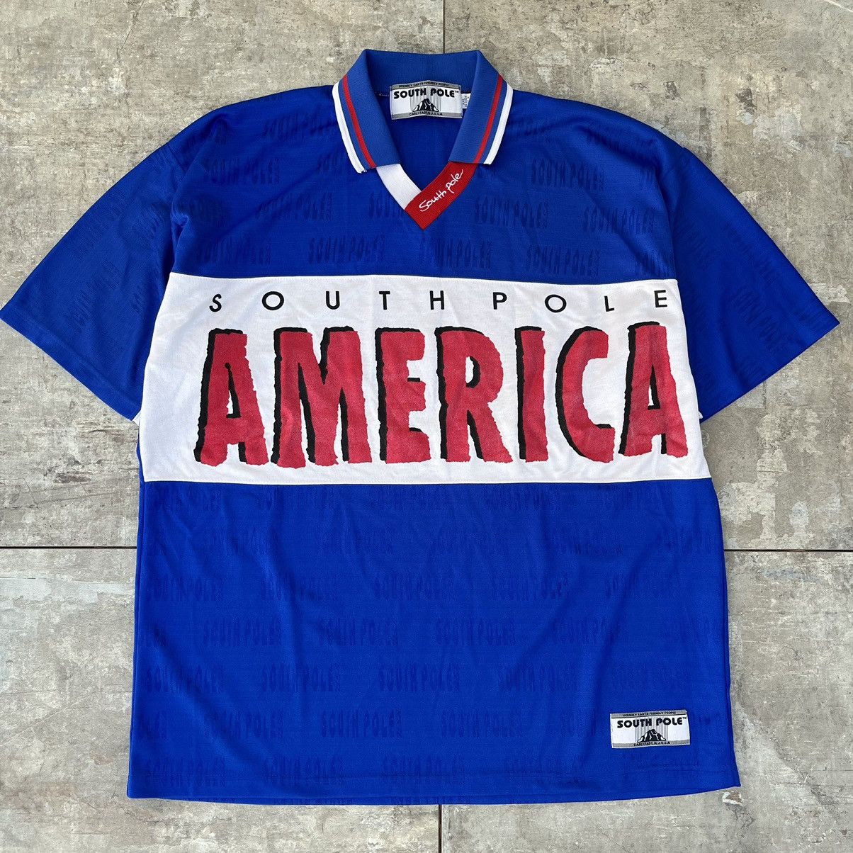 Image of 90's Southpole America Soccer Jersey in Blue, Men's (Size 2XL)