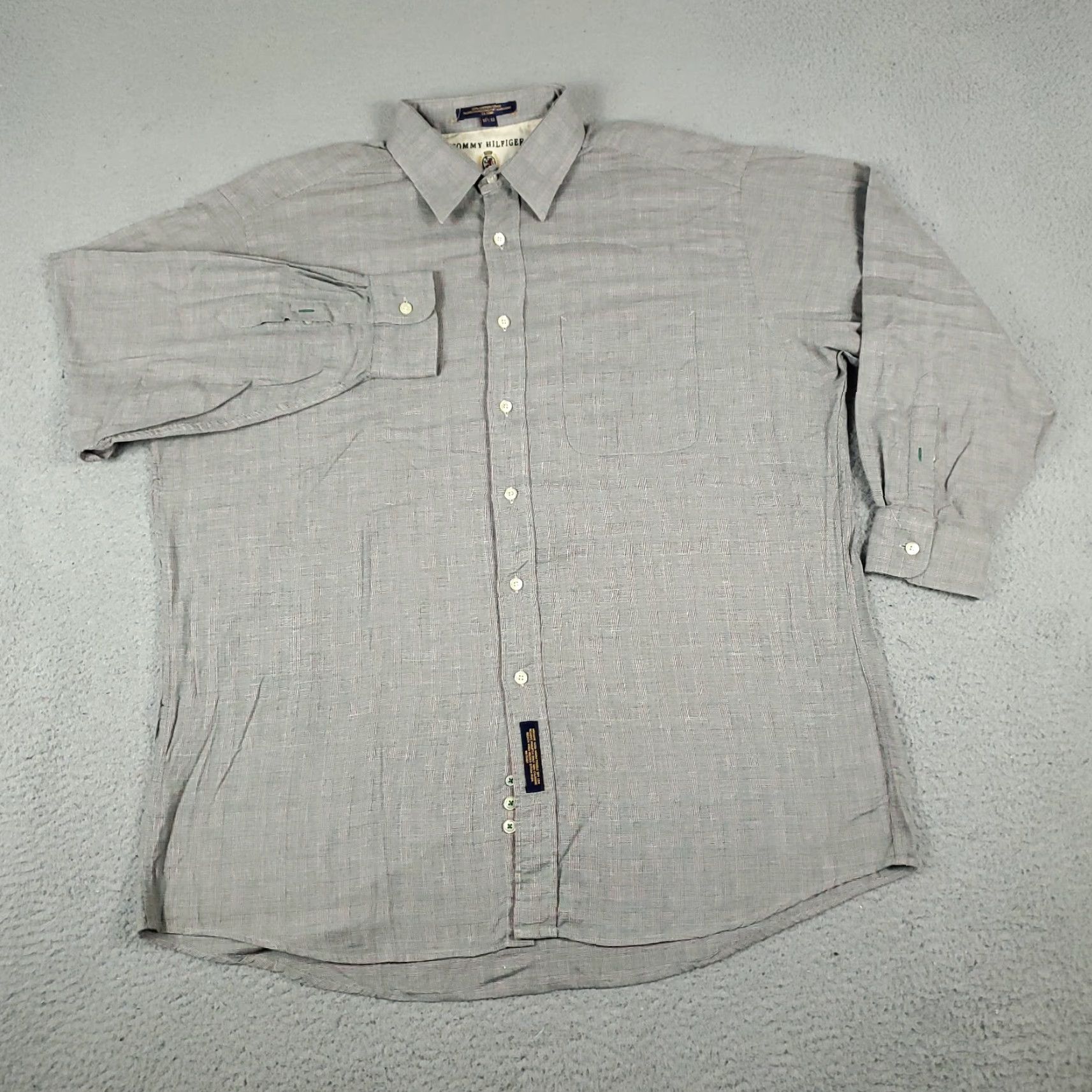 Tommy Hilfiger VINTAGE Tommy Hilfiger Dress Shirt Men's 16.5 Gray Plaid Button-Down Long Sleeve - 100% Cotton, Regular Fit, Classic American Style Mens Size 42R - 2 Thumbnail