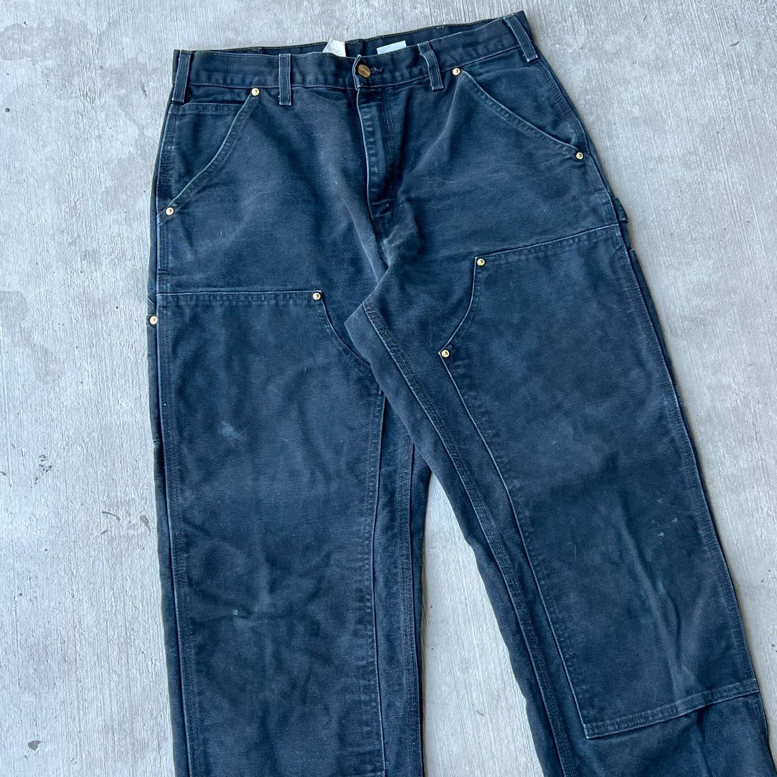 Carhartt × Vintage Carhartt faded black double knee work wear carpenter pants Size US 31 - 2 Thumbnail