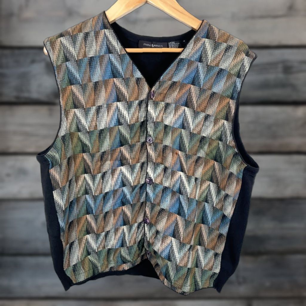 Vintage Jhane Barnes Sweater Vest Men's Medium Textured Chevron Pattern Cotton Knit Vest Size US M / EU 48-50 / 2 - 1 Thumbnail