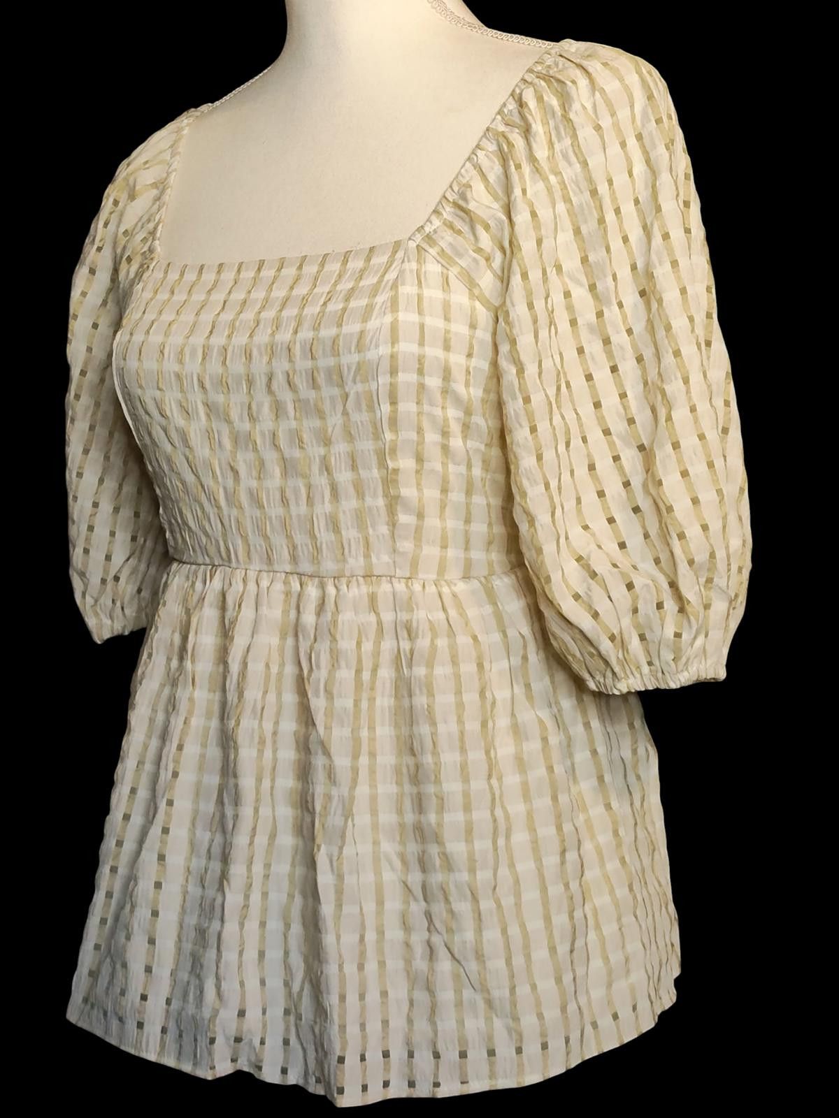 Other Cato Beige Puff Sleeve Square Neck Blouse Size M / US 6-8 / IT 42-44 - 5 Thumbnail