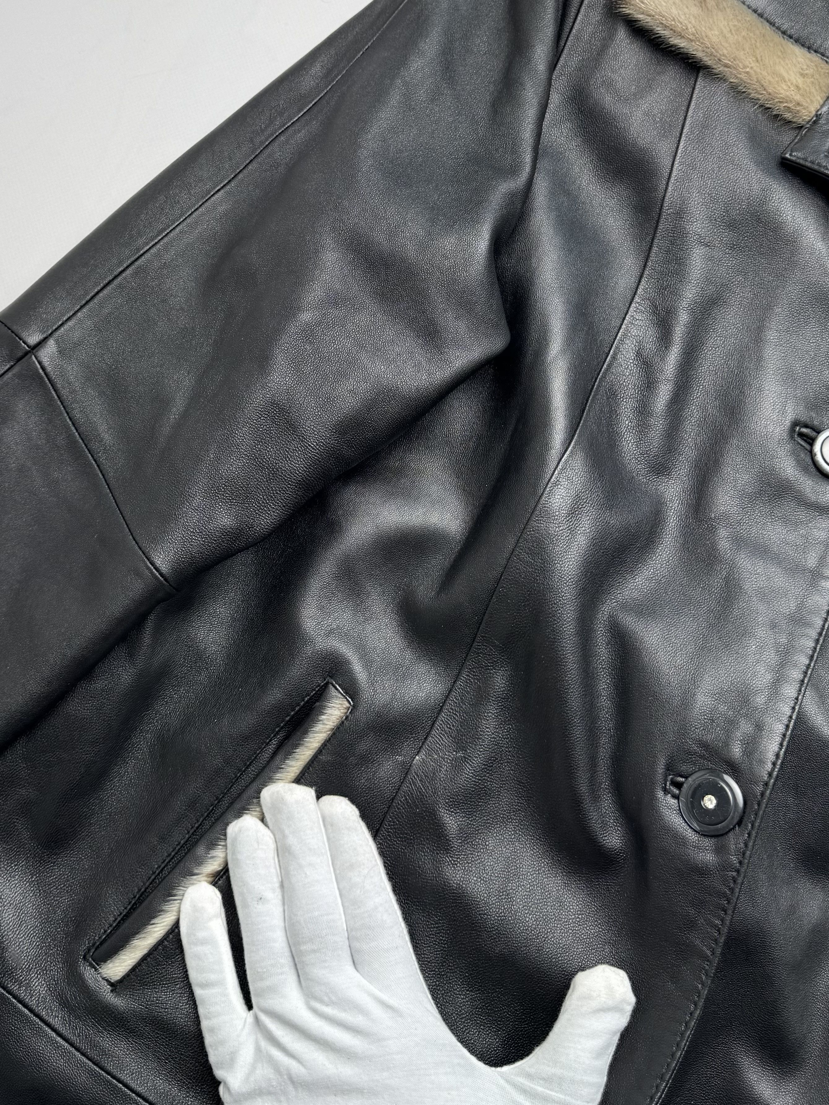 Vintage Vintage Black Leather Coat Long Button Up Shearling Collar Size L / US 10 / IT 46 - 5 Thumbnail