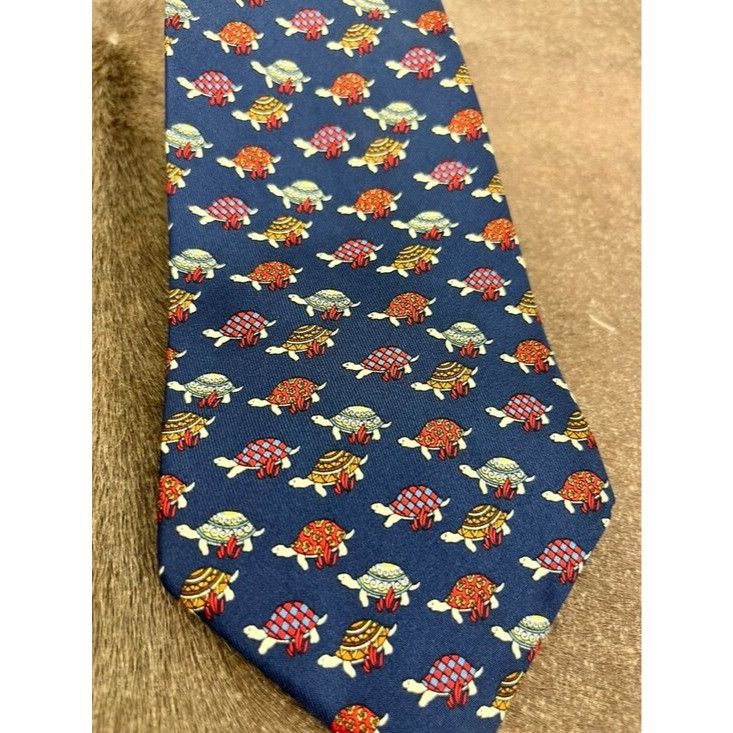 Salvatore Ferragamo Feragammo Turtles Printed Silk Tie Size ONE SIZE - 2 Thumbnail