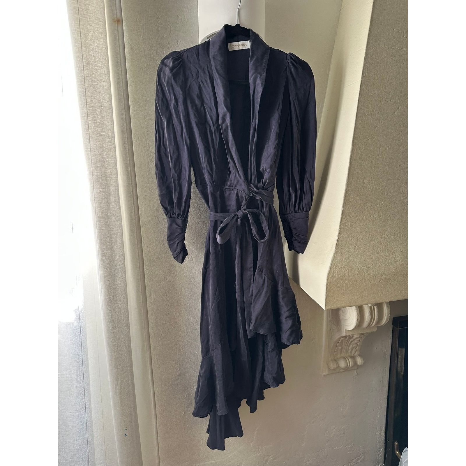 Zimmermann ZIMMERMANN Ruffled Asymmetric Silk-Satin Wrap Dress 0P Size XS / US 0-2 / IT 36-38 - 7 Thumbnail