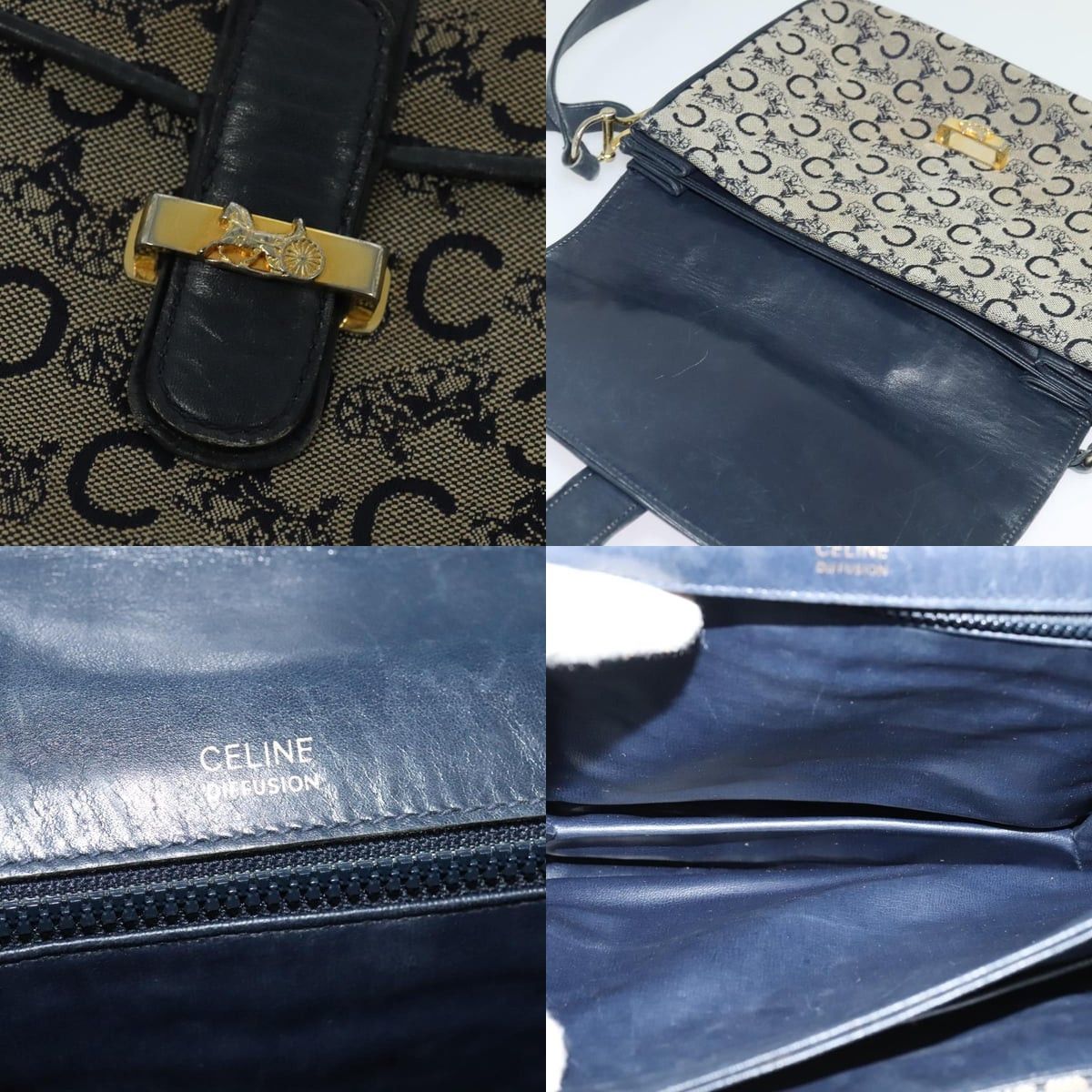 Celine CELINE C Sulky Shoulder Bag Canvas Navy Gold Size ONE SIZE - 11 Thumbnail