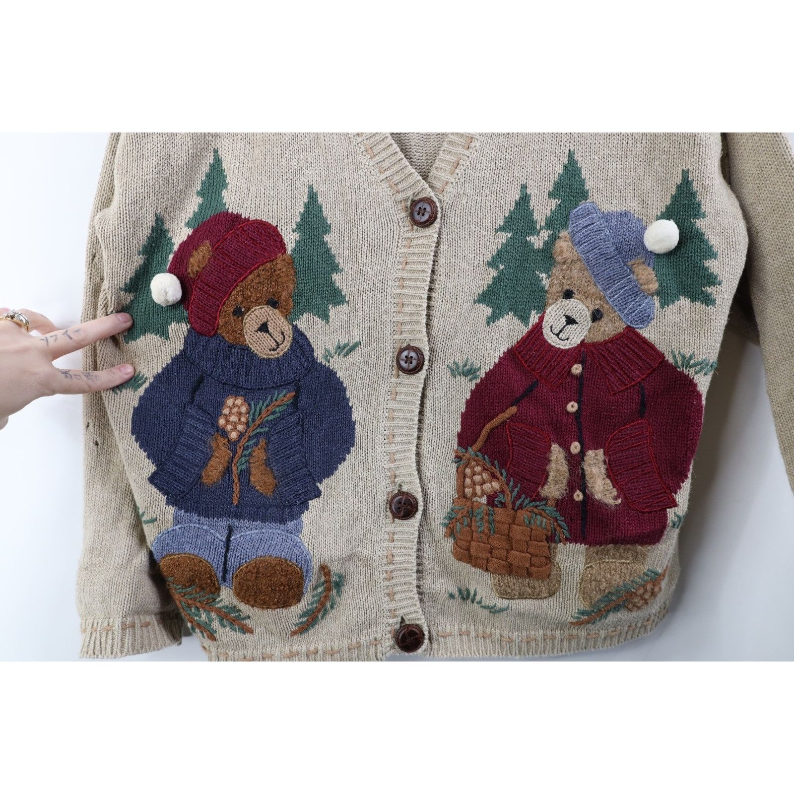 Vintage Vintage 90s Christmas Bear Mohair Blend Cardigan Sweater Size L / US 10 / IT 46 - 4 Thumbnail
