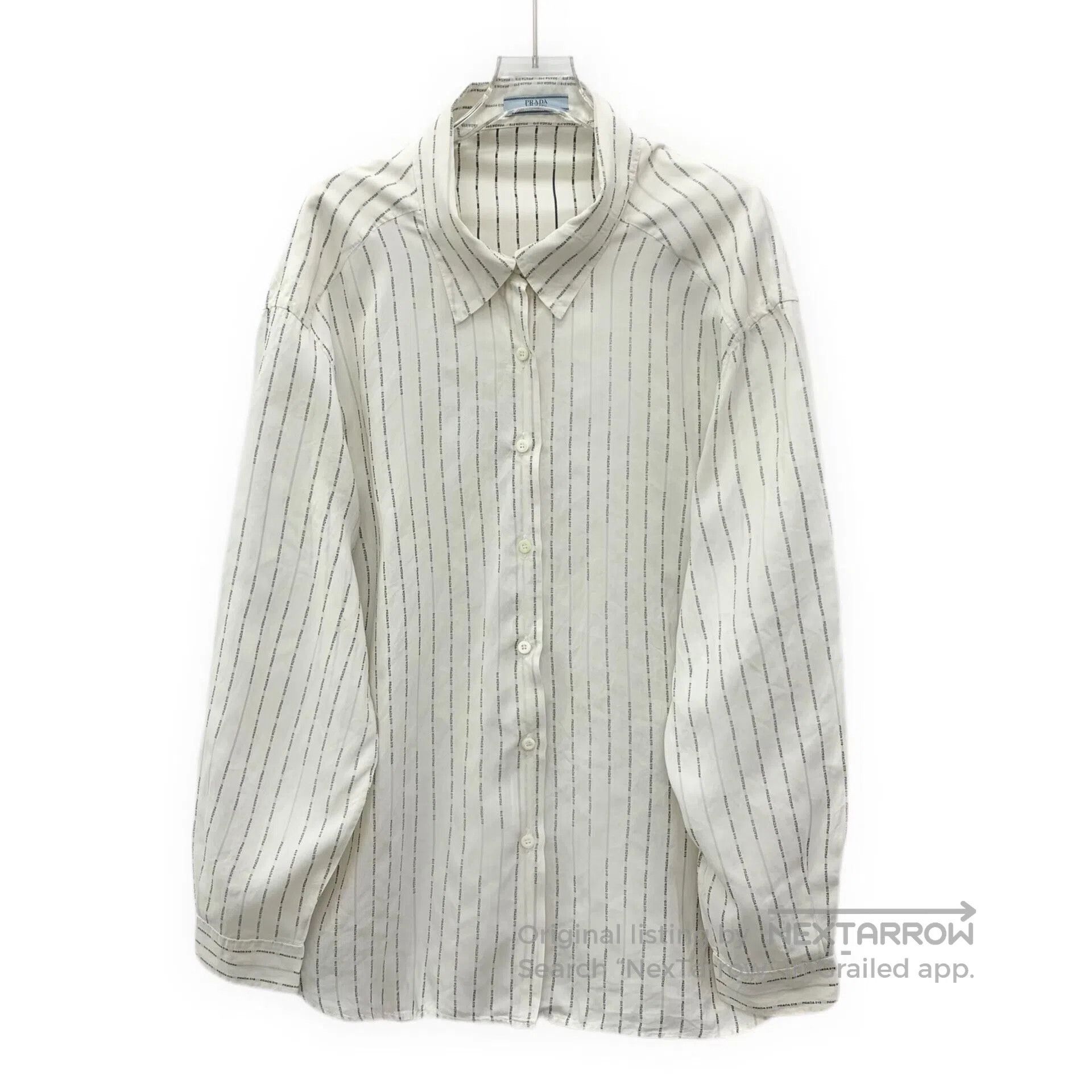 Prada Prada White striped logo lettering printed cotton button-d Size S / US 4 / IT 40 - 1 Thumbnail