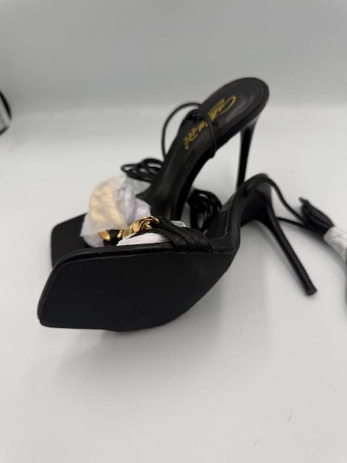 Other Cathy Din Adrina Black/Gold Chain Lace-Up Hi-Heel Sandal Sz7 Size US 7 / IT 37 - 6 Thumbnail