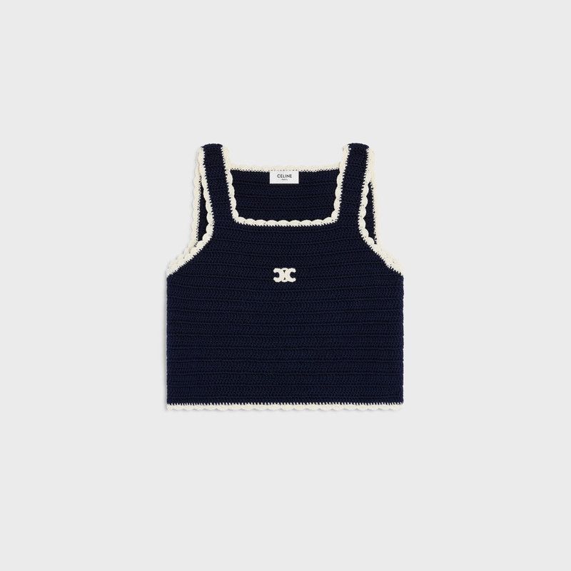 Celine os11x0526 Crocheted Cotton Top in Navy Blue Size S / US 4 / IT 40 - 1 Thumbnail