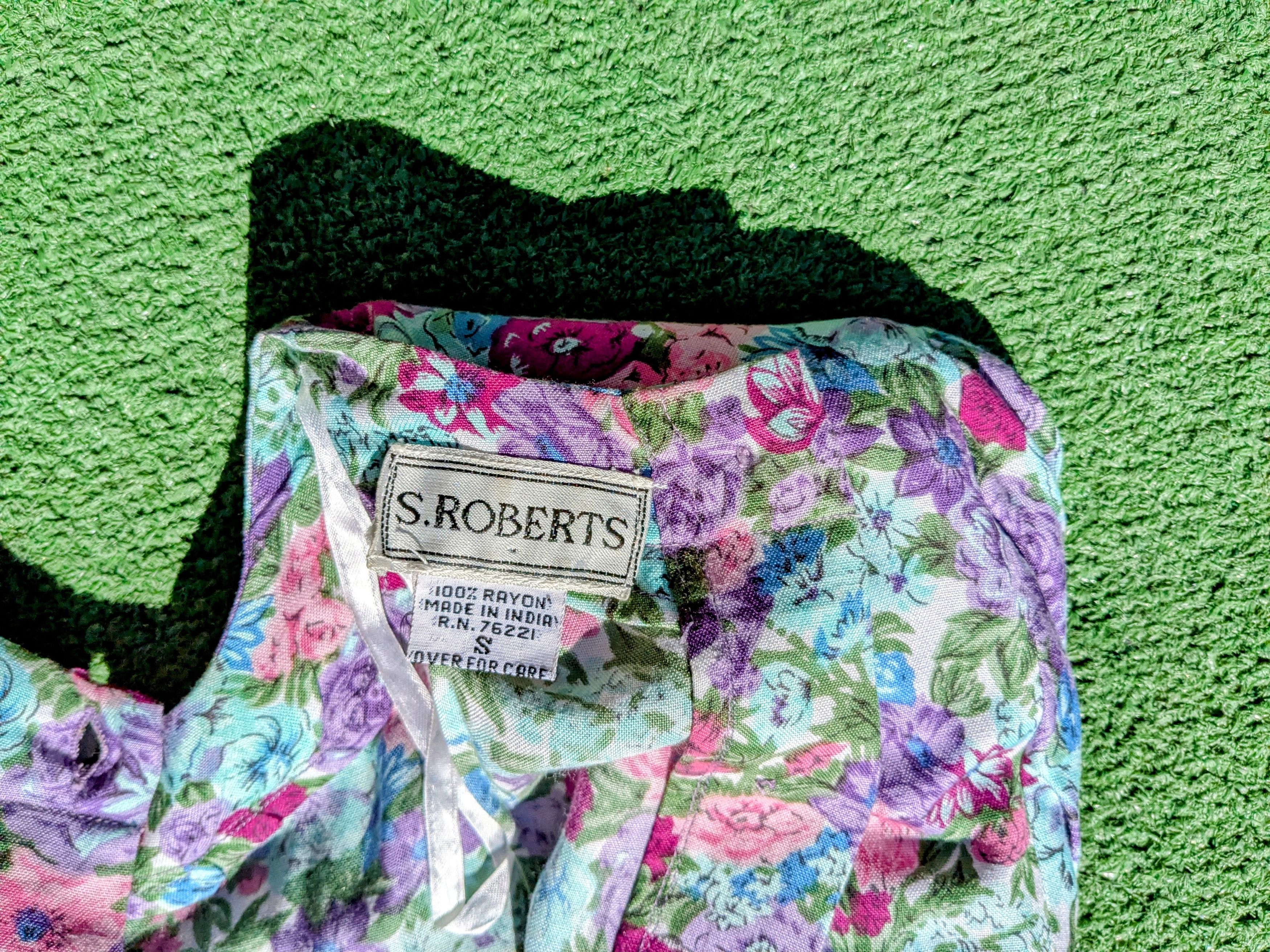 Vintage 1980s VTG S. Roberts Floral Petite Romper Jumpsuit Dress Size S / US 4 / IT 40 - 4 Thumbnail