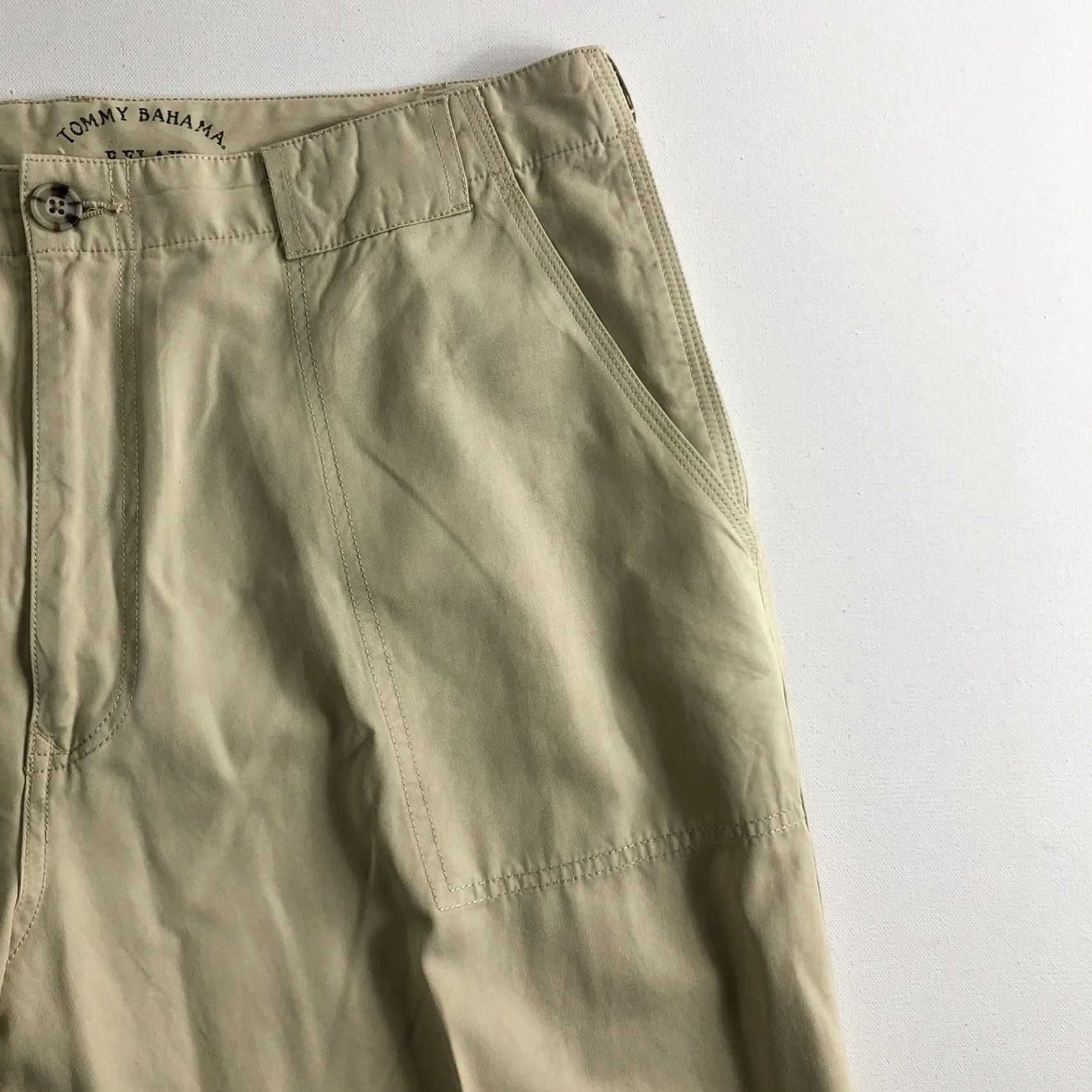 Tommy Bahama TOMMY BAHAMA RELAX Men's 40x33 Silk Blend Pants Beige 5 Pocket Casual Chino Straight Front Logo Pocket Regular Inseam 33in Size US 40 / EU 56 - 3 Thumbnail