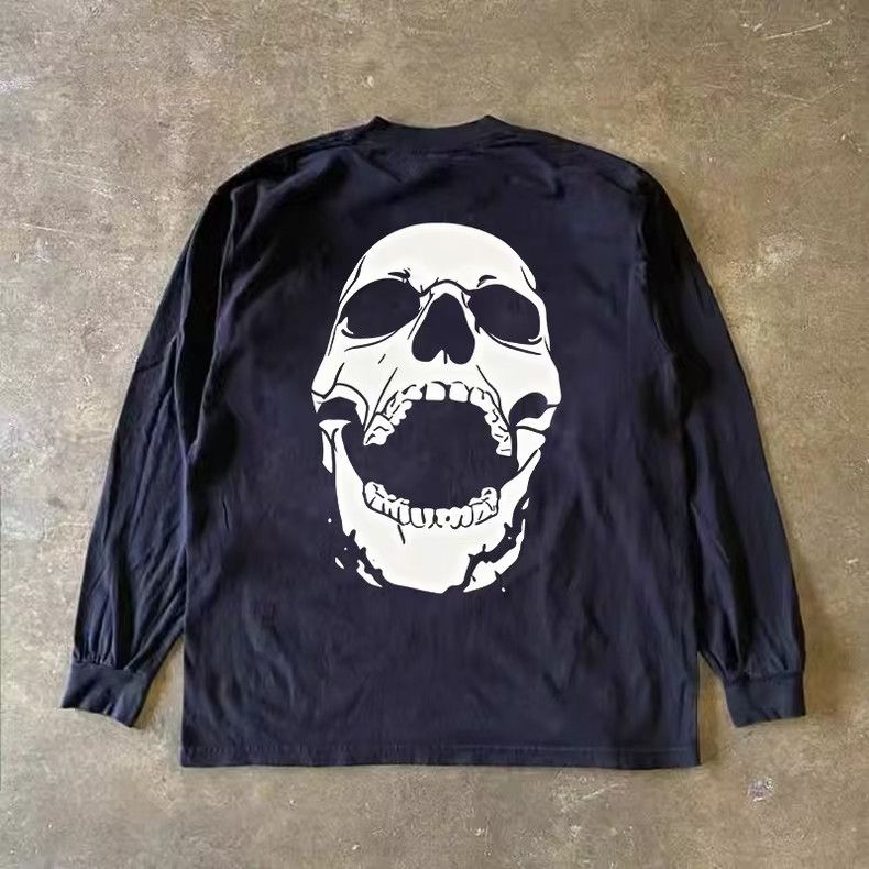 Vintage Black street washed retro skull print long sleeve t-shirt Size US M / EU 48-50 / 2 - 1 Thumbnail