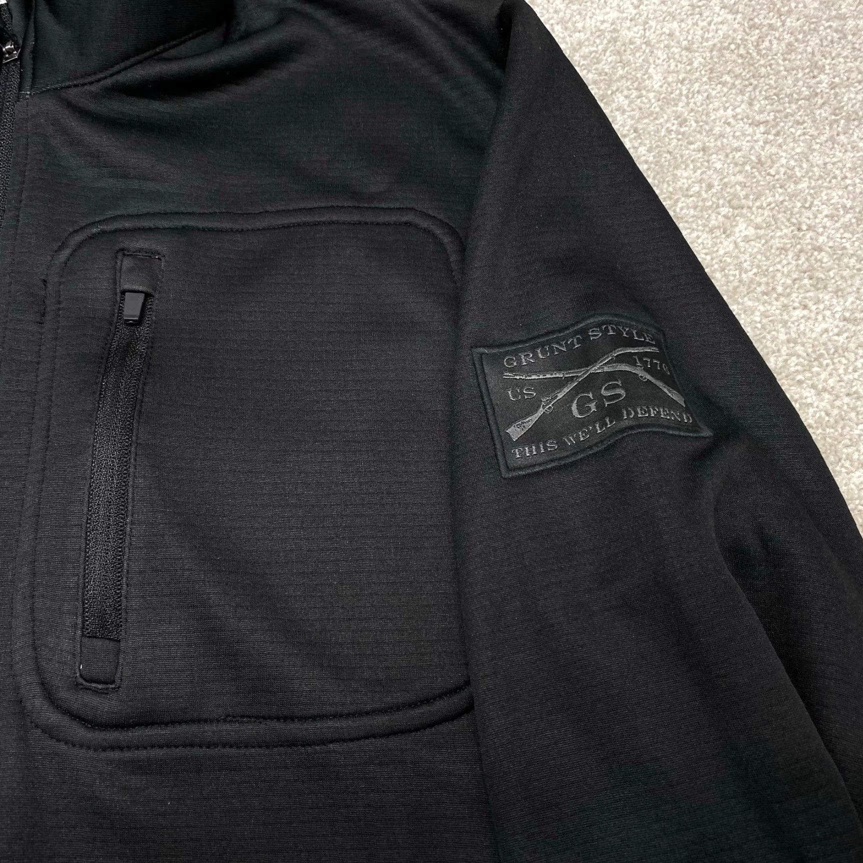 Vintage NWT Grunt Style 1/4 Zip Pullover Jacket Mens Medium Black Waffle Patch Flag Logo Patch Outdoor Patriotic 1/4 Zip Pocket Zip Size US M / EU 48-50 / 2 - 6 Thumbnail