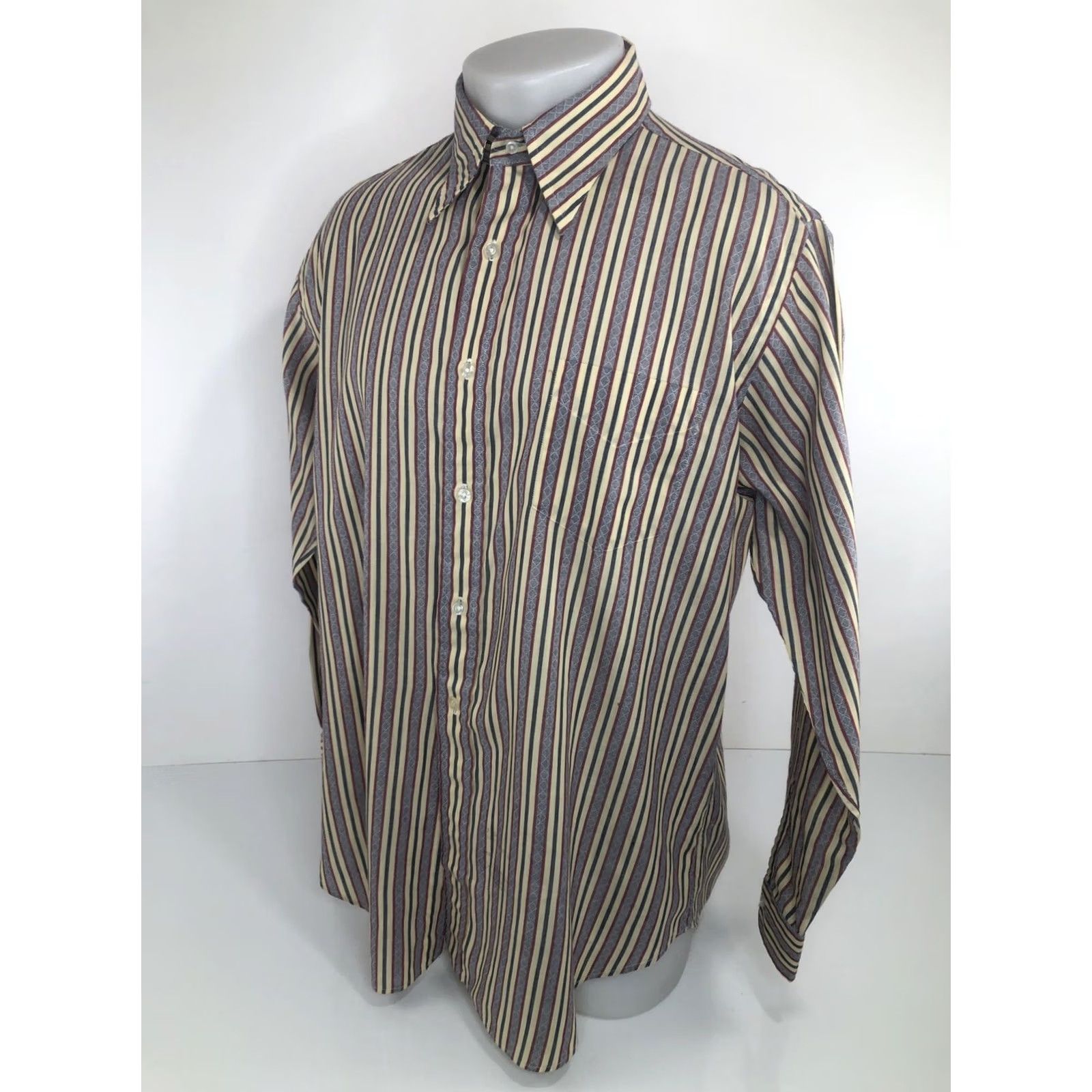 Gant GANT SHIRTMAKERS Vintage 1960s UNION MADE Mens 17 / 34 Shirt Long Sleeve Button-Up Blue Pale Yellow Red Size US XL / EU 56 / 4 - 4 Thumbnail
