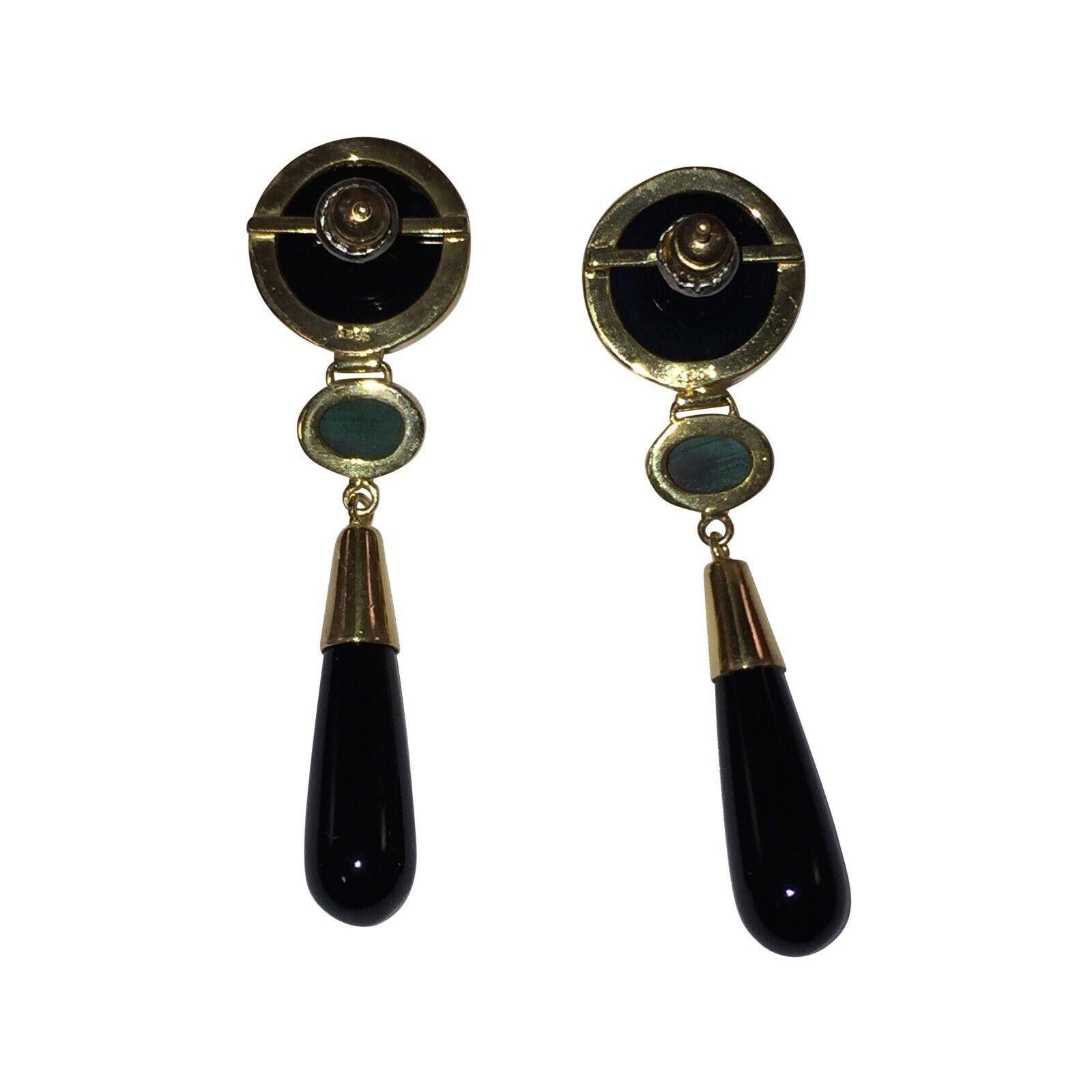 Designer Chinese 18ktGold Plated Sterling Onyx Malachite Drop Earring Size ONE SIZE - 4 Thumbnail