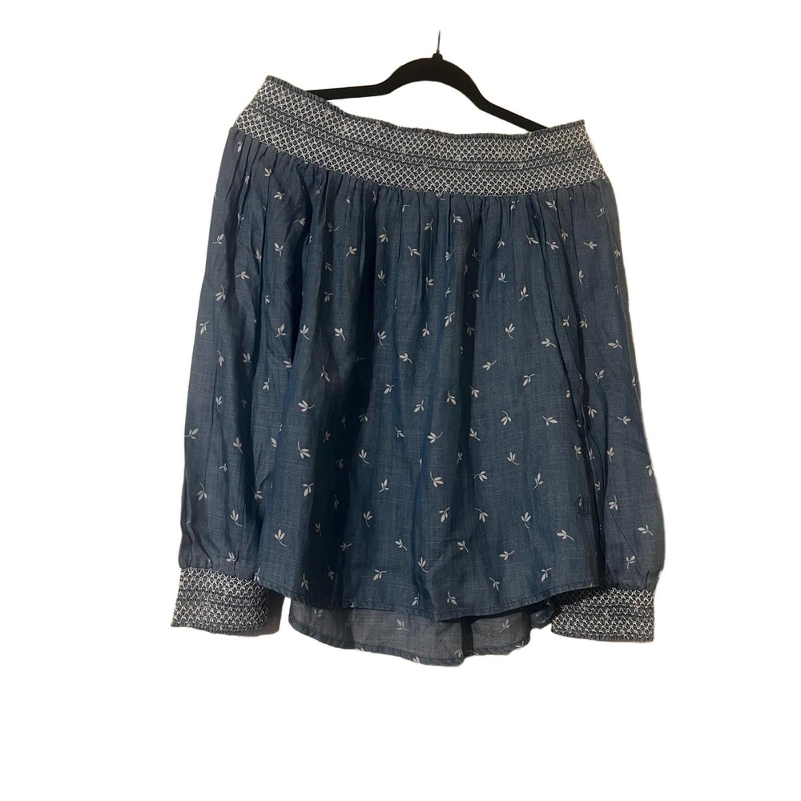 Tommy Hilfiger Tommy Hilfiger S Blue Off Shoulder Smocked Leaf Resortwear Size S / US 4 / IT 40 - 3 Thumbnail