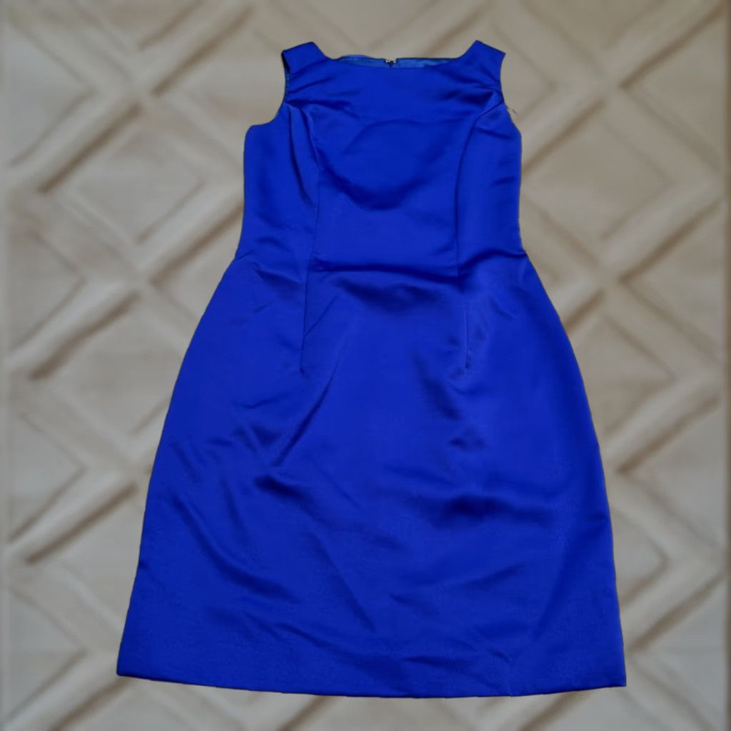 Jessica McClintock VINTAGE Jessica McClintock Dress Womens 6 Mini Cut Out Satin Blue Bow Party 90s Classic Designer Size M / US 6-8 / IT 42-44 - 1 Thumbnail