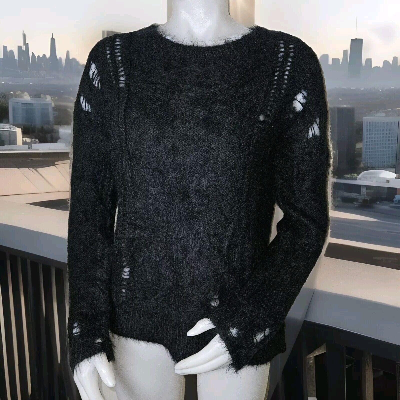 Designer 360 Sweater Alpaca Blend Womens Sz M Black 80s London Croche Size M / US 6-8 / IT 42-44 - 1 Thumbnail