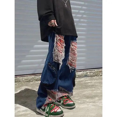 VIBE High Street Hip-Hop Loose Plus Size Ins Ripped Patch Jeans Size US 30 / EU 46 - 7 Thumbnail