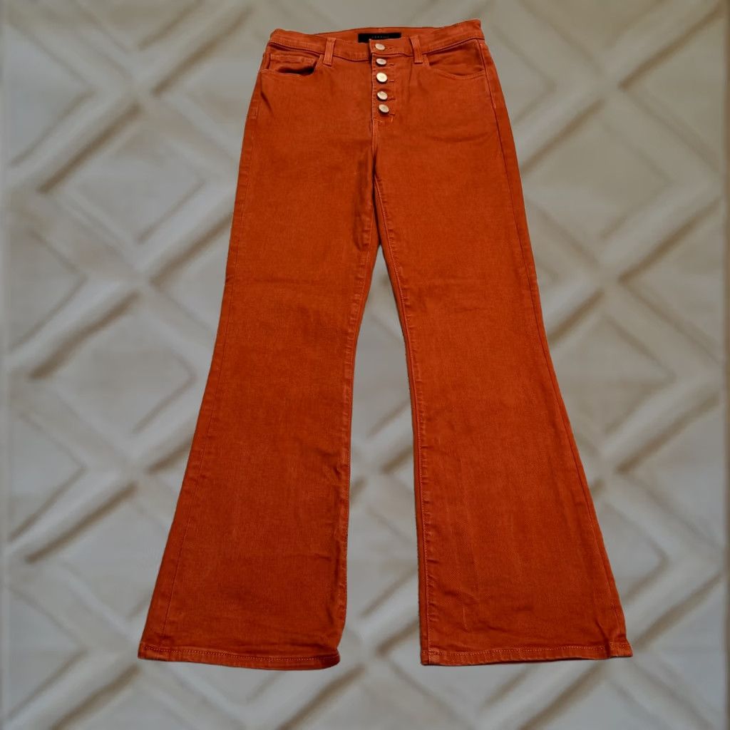 J Brand J Brand Lillie High Rise Flared Denim Jeans Womens 27 Rust Orange Button Fly Size 27" / US 4 / IT 40 - 1 Thumbnail