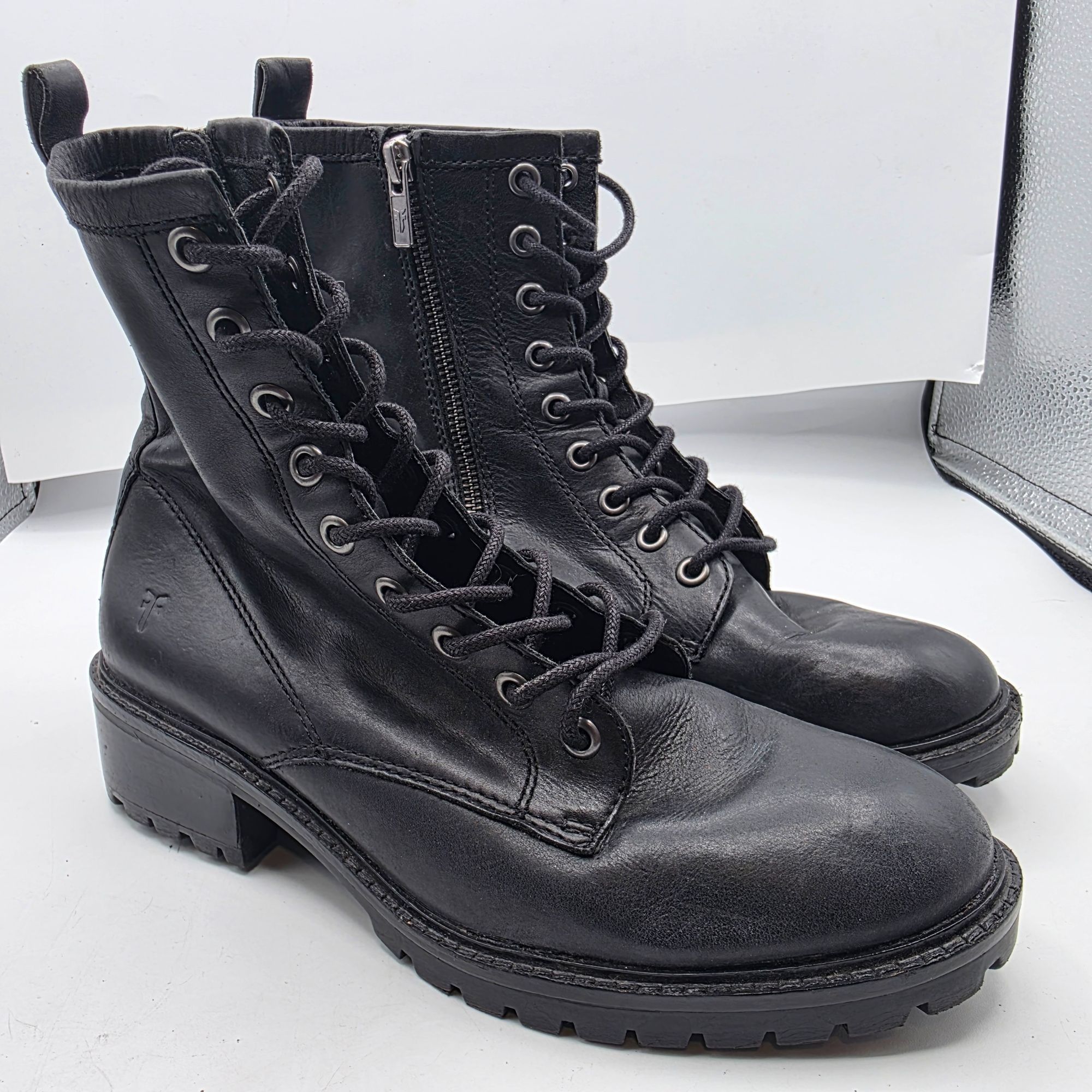 Frye Frye Foster Lace Up Combat Boots Womens Size 7 Black Party G Size US 7 / IT 37 - 1 Thumbnail