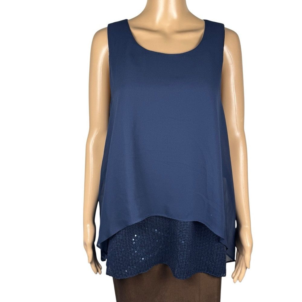 Alfani NWT New $70 Alfani Sleeveless Chiffon Tiered Sequins Navy T Size XL / US 12-14 / IT 48-50 - 2 Thumbnail