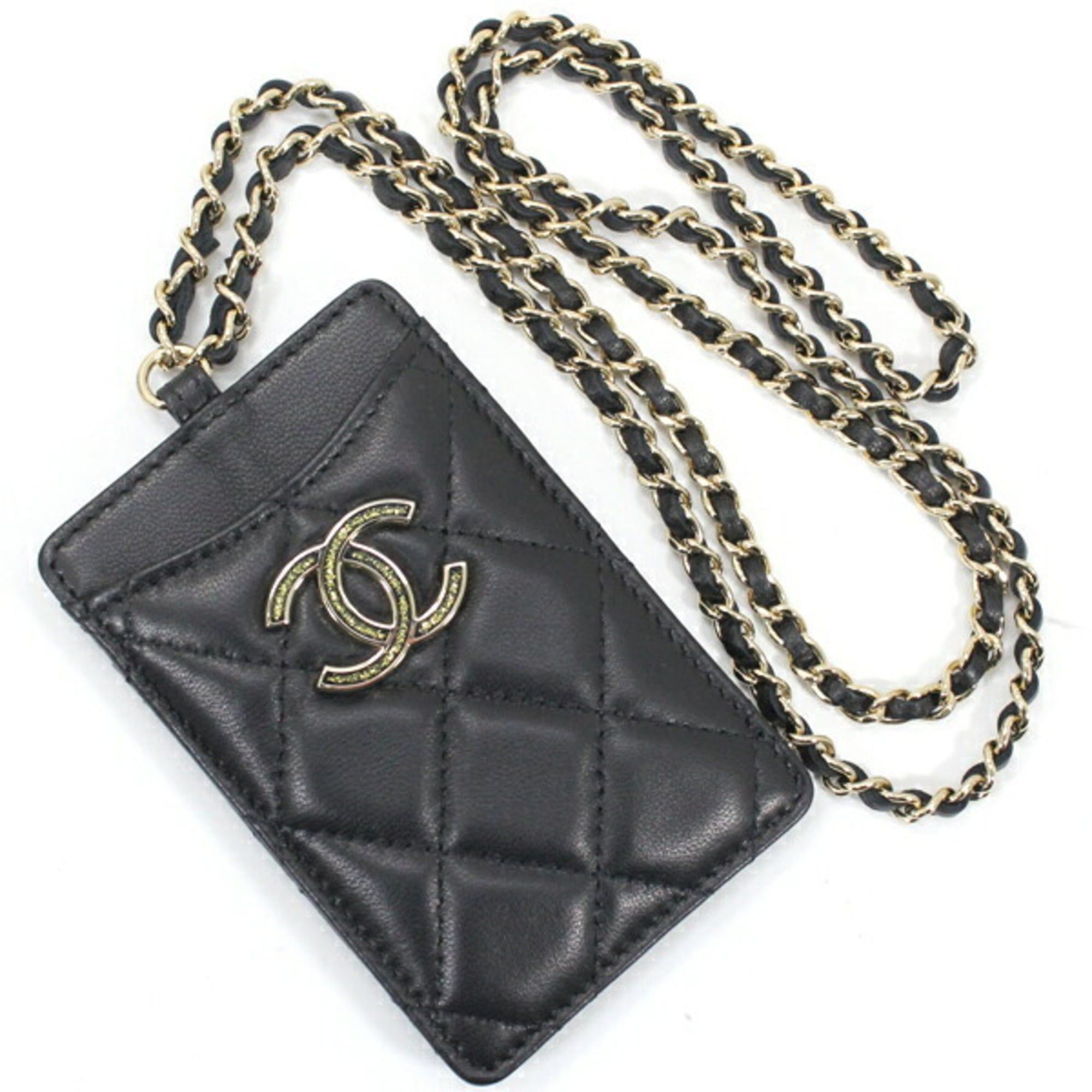 Chanel CHANEL Business Card Case/Card Holder with Chain Strap, Lambskin, Black, Coco Mark, Matelasse, A01745, T6120 Size ONE SIZE - 1 Thumbnail