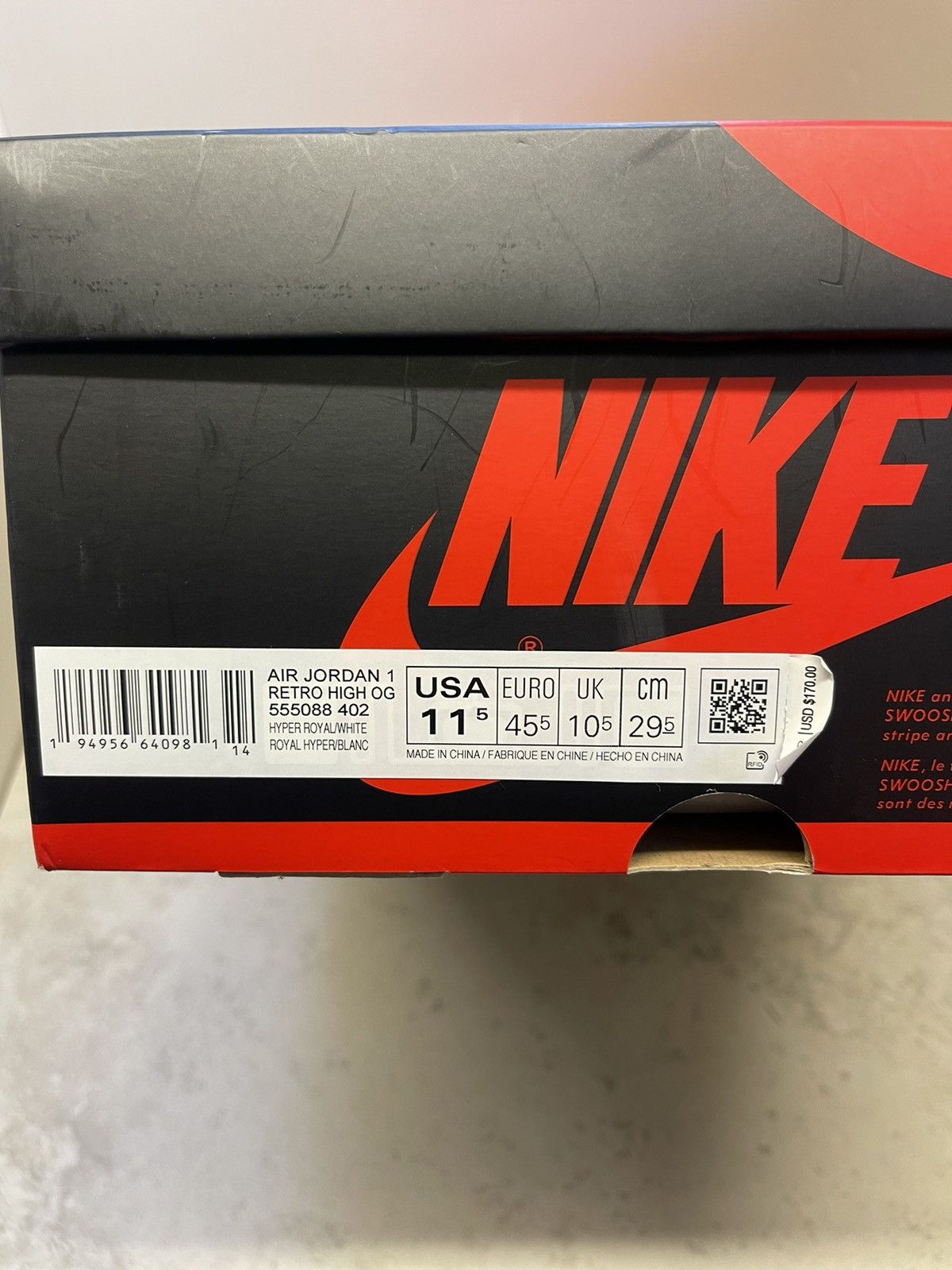 Jordan Brand Size 11.5 - Jordan 1 Retro OG High Hyper Royal 555088-402 Size US 11.5 / EU 44-45 - 9 Thumbnail