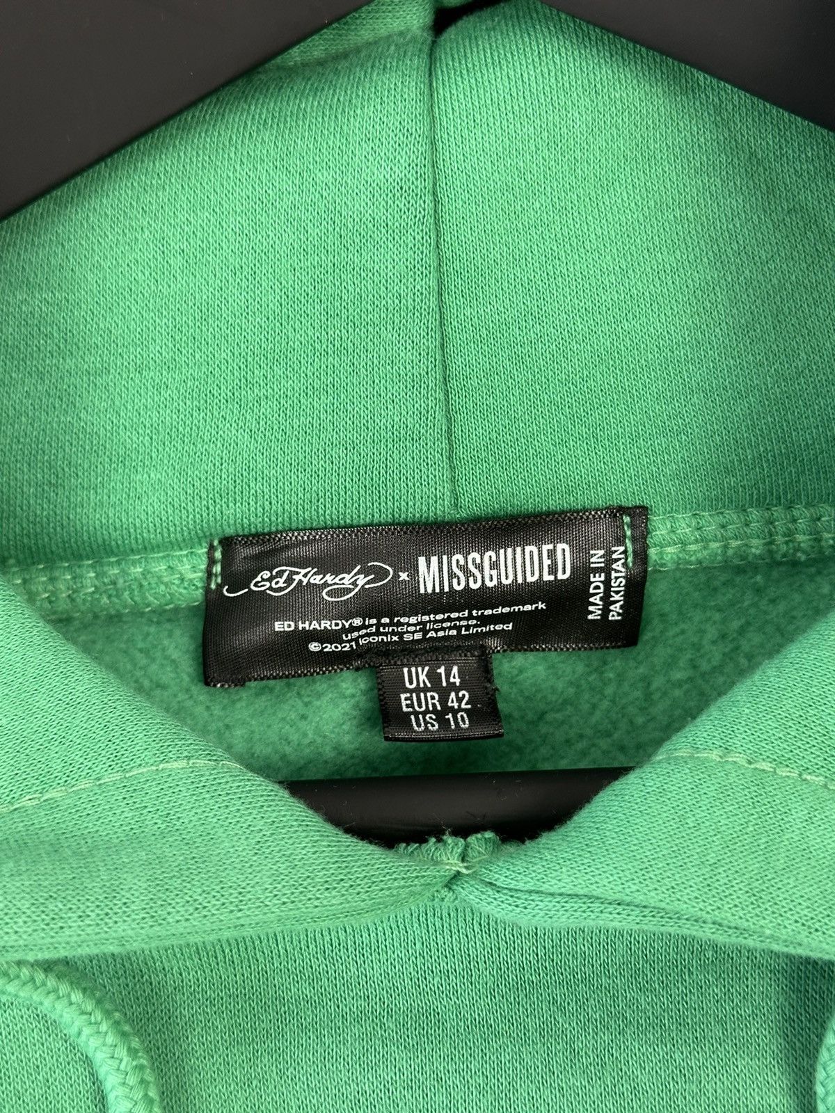 Ed Hardy Ed Hardy Missguided Green Cropped Logo Cotton Women’s Hoodie Size L / US 10 / IT 46 - 8 Thumbnail