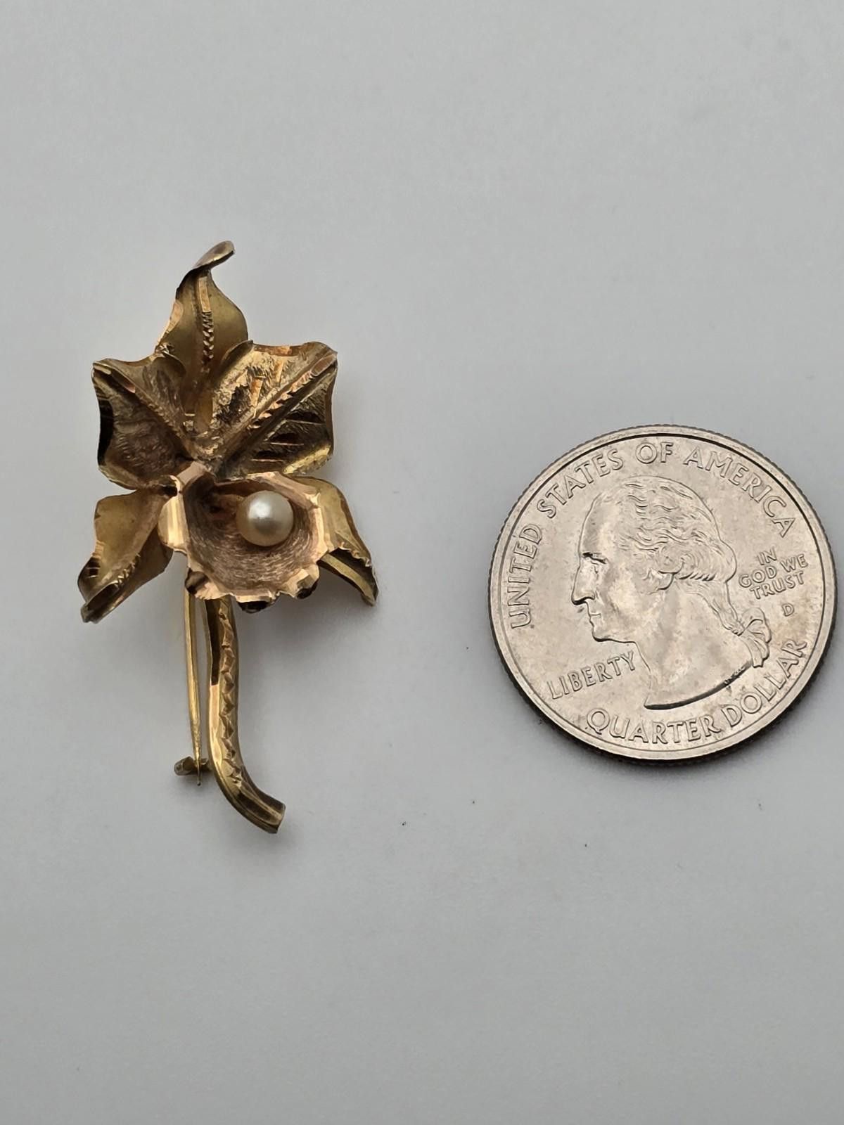Other Vintage 18K Gold Orchid & Pearl Brooch Mid-Century Size ONE SIZE - 7 Thumbnail