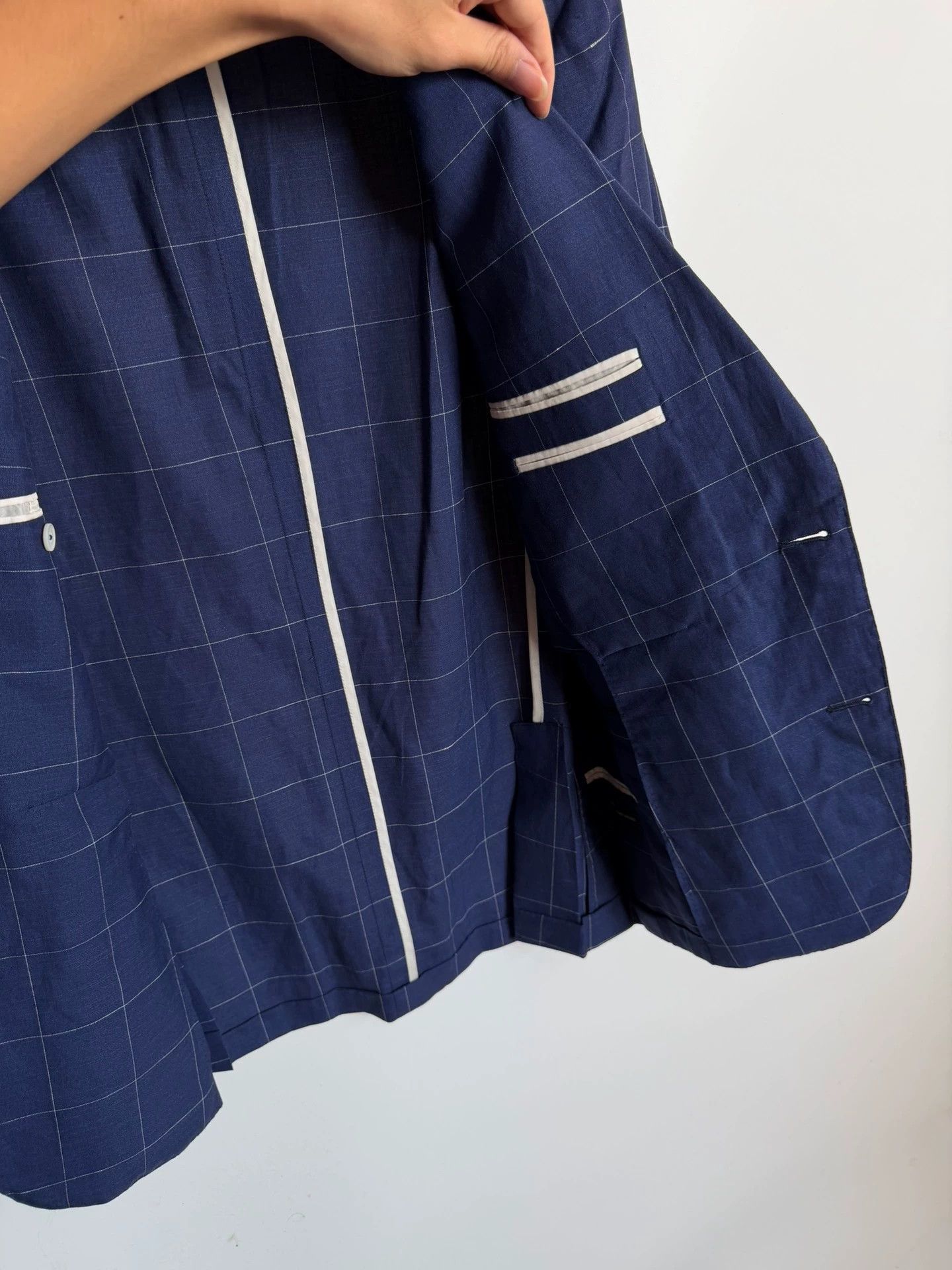 Ermenegildo Zegna Zegna Wool Linen Silk Blue Plaid Crossover Jacket 48 Size 48S - 3 Thumbnail