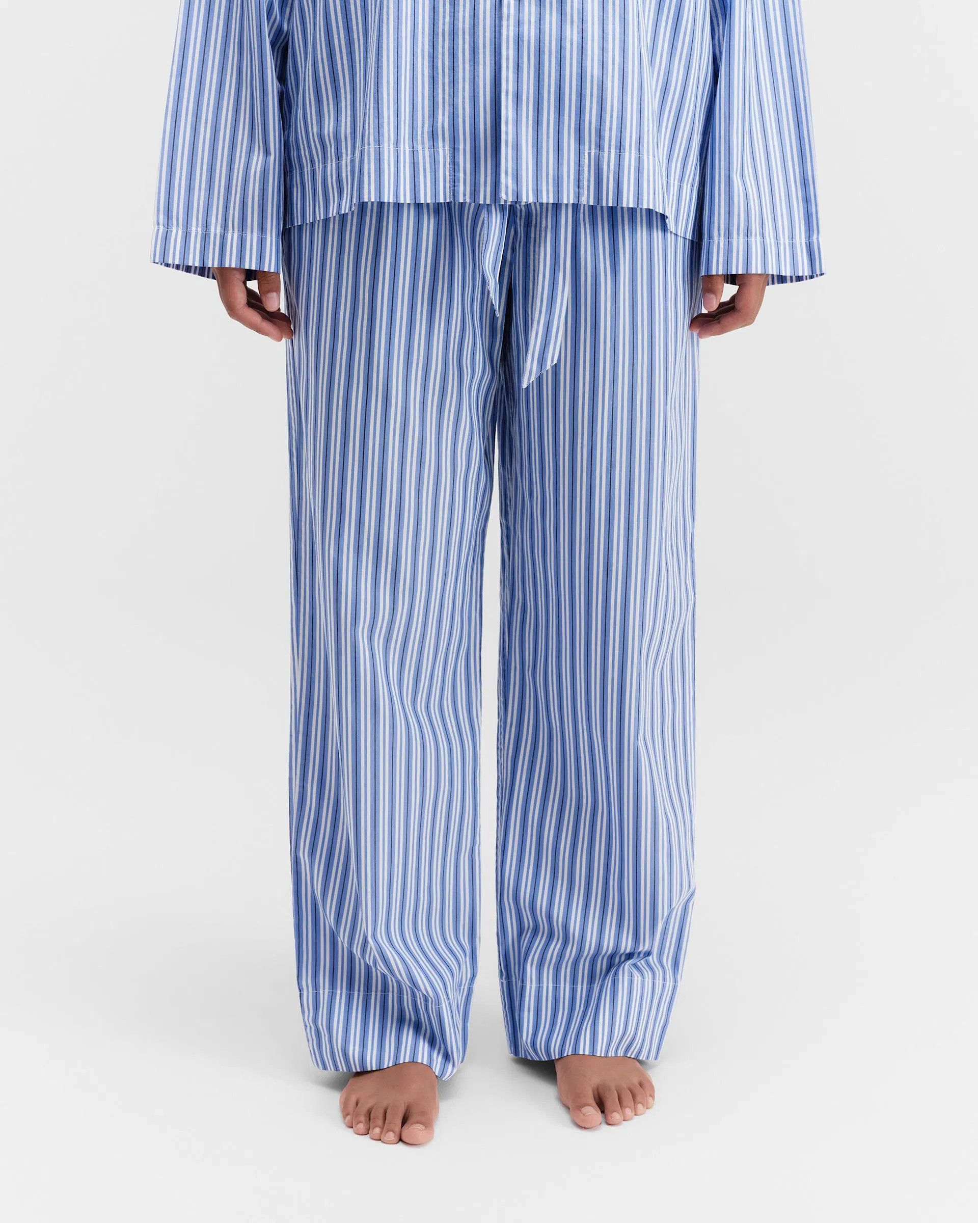 Tekla o1mle0525 Unisex Poplin Pyjamas Pants Penny Stripes in Blue Size 28" / US 6 / IT 42 - 5 Thumbnail