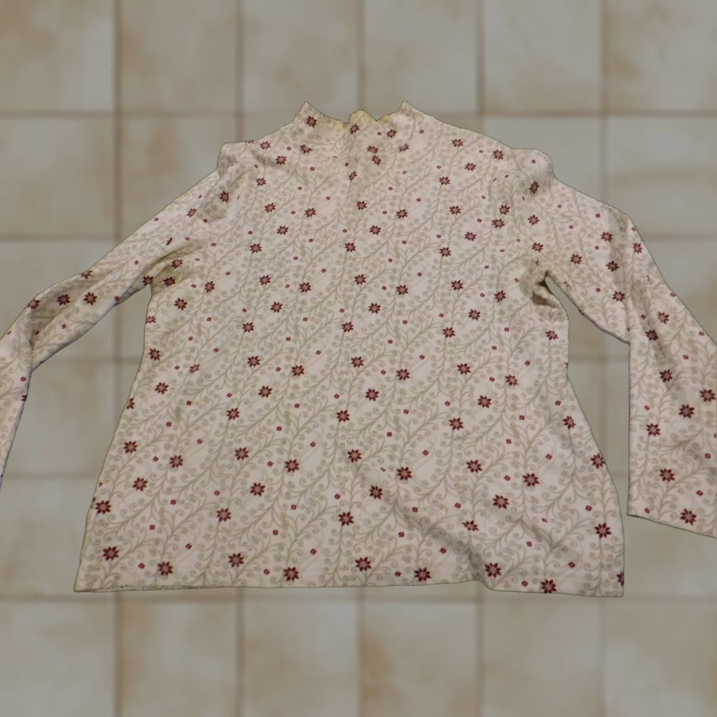 Croft & Barrow Croft & Barrow Blouse Womens Petite Large Gray Floral Stretch Crew Neck Pullover Casual Cotton Rayon Button Long Sleeve Regular Size L / US 10 / IT 46 - 1 Thumbnail