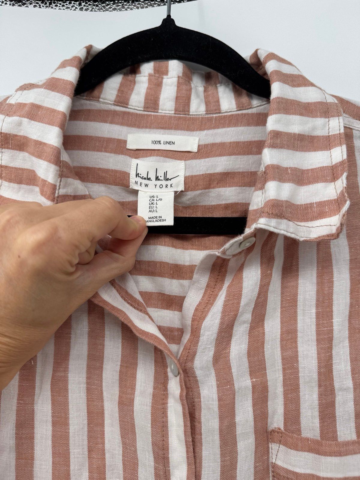 Nicole Miller Nikole Miller Linen Blend Tan and White Stripped Button-Dow Size L / US 10 / IT 46 - 3 Thumbnail