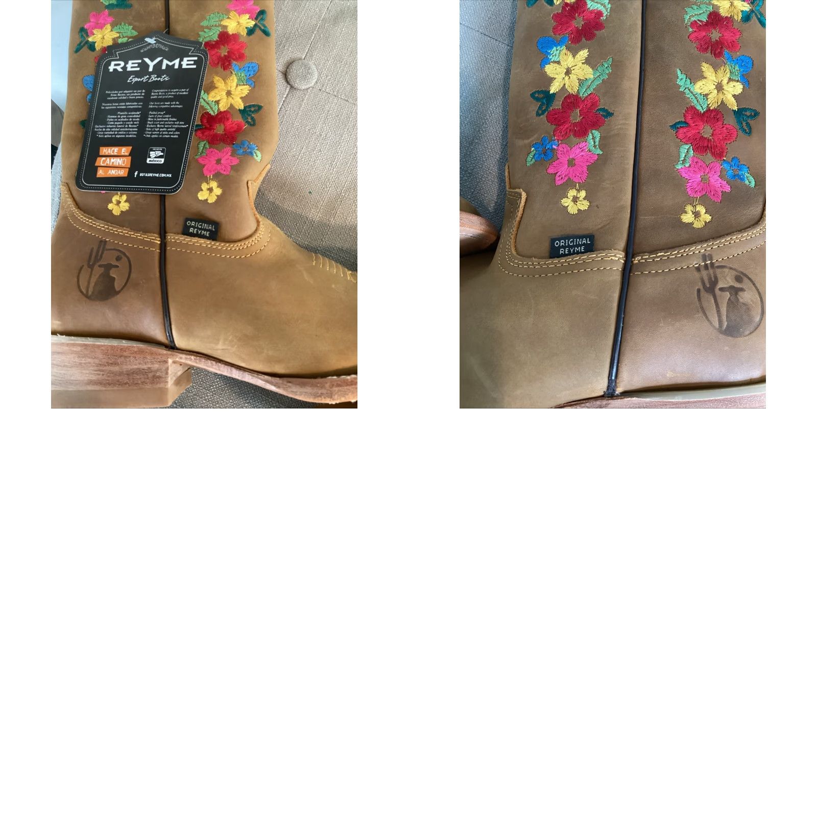 Vintage WOMEN'S Reyme Cowgirl Boots Flower Square Toe Smooth Leather Size 7 1/2 Casual Dress Mid-Calf M Crazy Tan Mens? Wait. Size US 7 / IT 37 - 9 Thumbnail