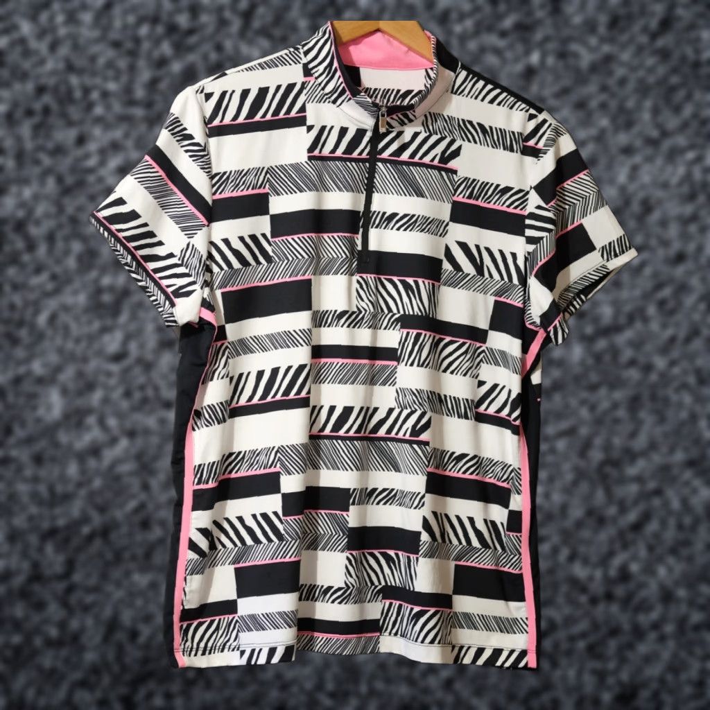 Vintage EUC Tail White Label Golf Polo Shirt 1/3 Zip Womens XXL Black/White/Pink Geometric Mock Pullover Shirt Polo Tail Size XXL / US 16-18 / IT 52-54 - 1 Thumbnail