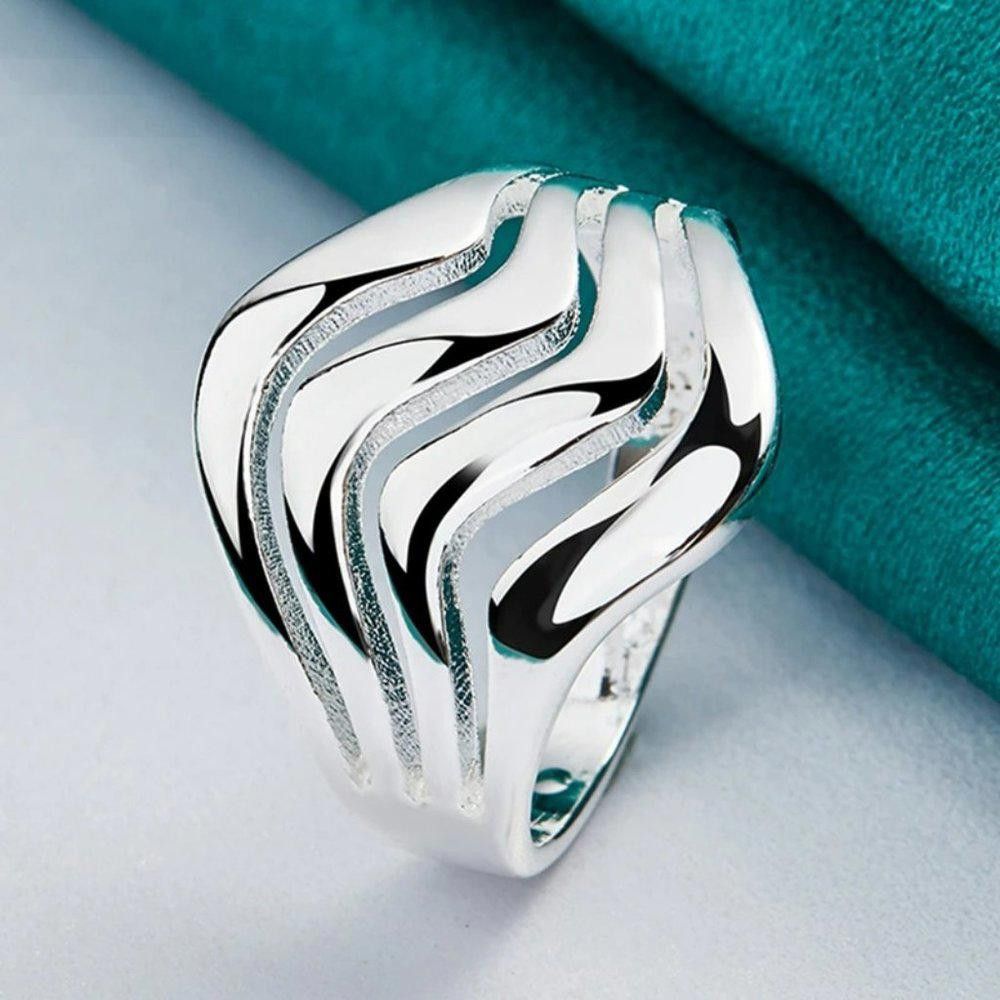 Designer 925 Silver Smooth Wave Geometric Ring - Size 7 Size ONE SIZE - 3 Thumbnail