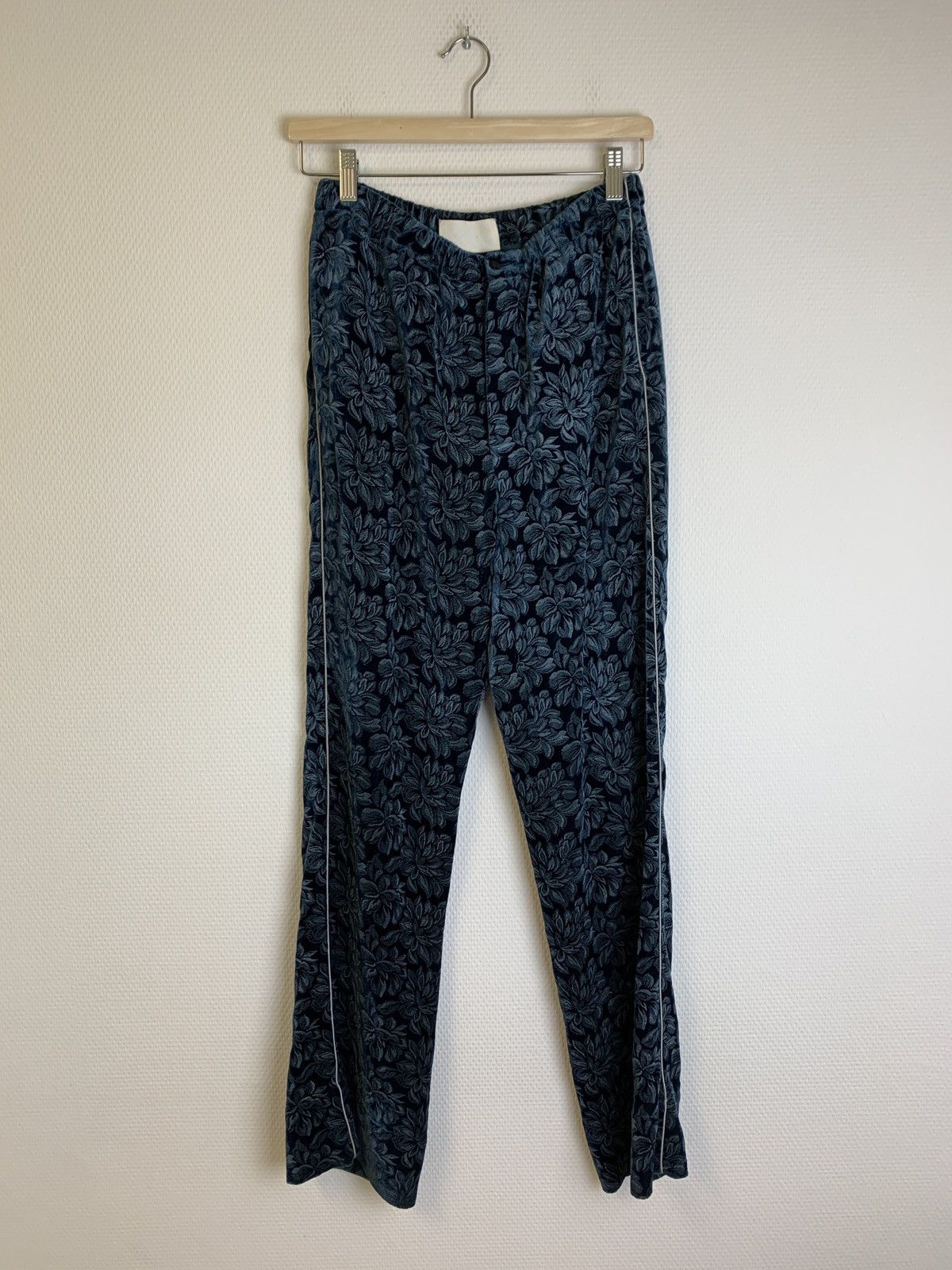 image of Maison Margiela Fw2017 Floral Velvet Track Pants Blue, Men's (Size 30)