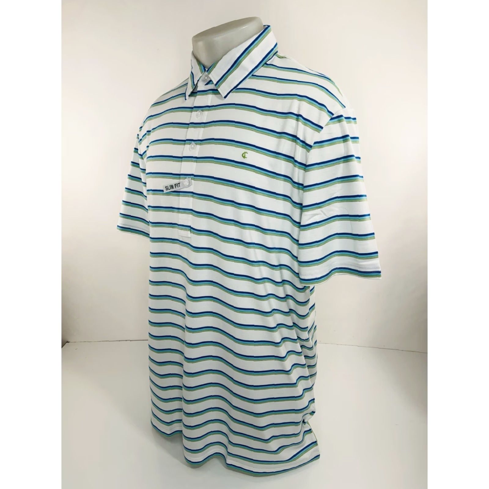 Vintage Criquet Polo Shirt Striped Embroidered Logo Slim XXL Men Regular Cotton Pullover Short Sleeve White / Green / Blue CQ12 Size US XXL / EU 58 / 5 - 3 Thumbnail