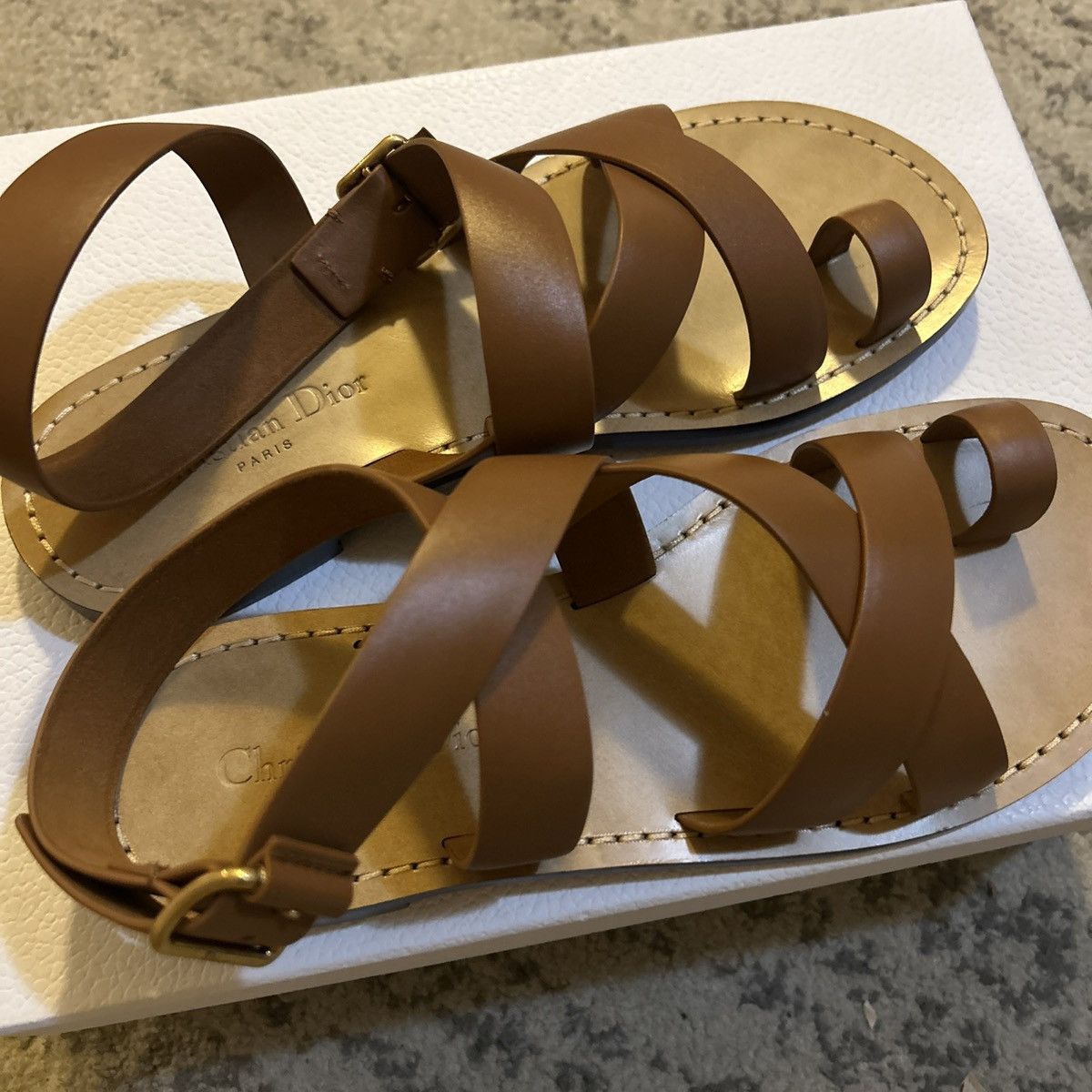 Dior Dior DIORIVIERA DIOR Sun TOE-Ring Sandal Camel Calfskin Size US 9 / IT 39 - 5 Thumbnail