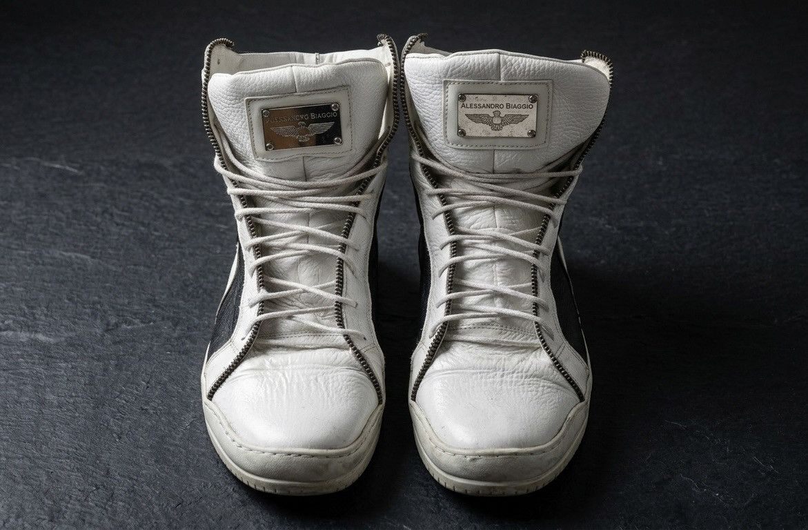 Other Alessandro Biaggio High Top Black & White Leather Sneakers Size US 9.5 / EU 42-43 - 3 Thumbnail