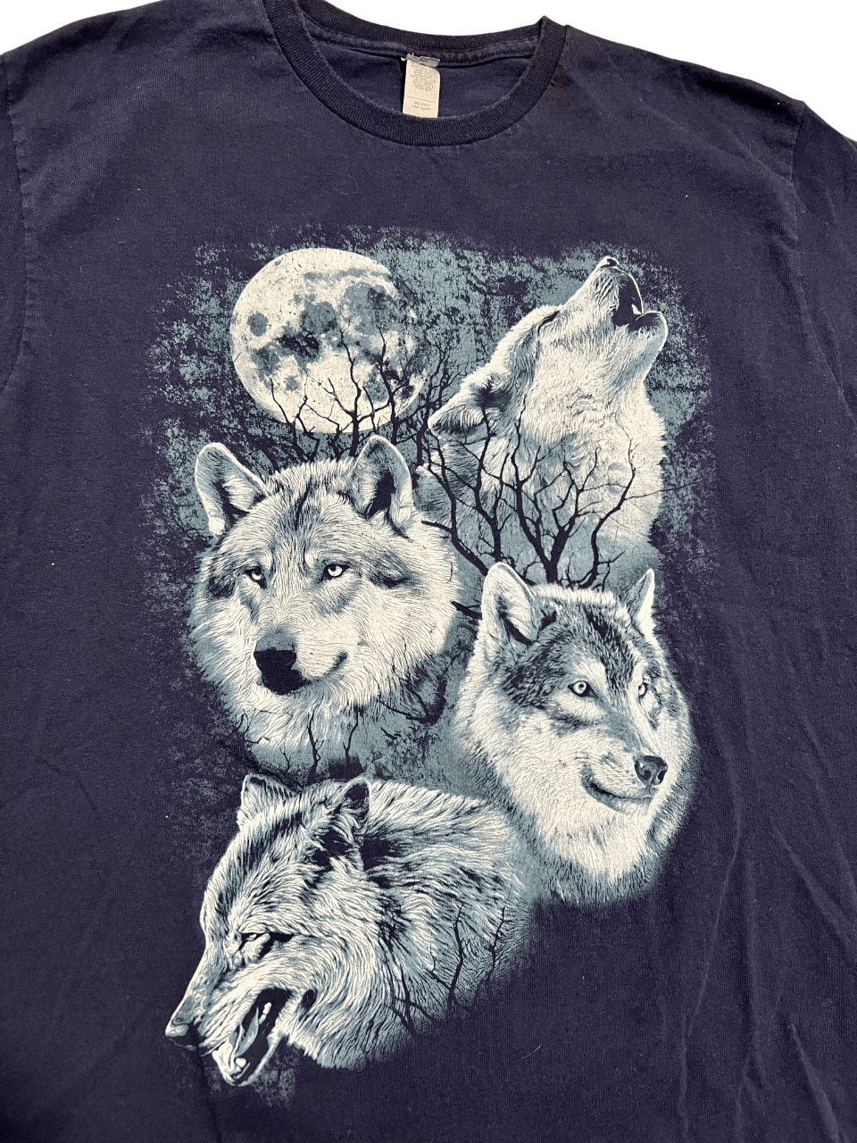 Other Three Wolves & The Moon Navy Blue & White Graphic T-Shirt Size US M / EU 48-50 / 2 - 2 Thumbnail