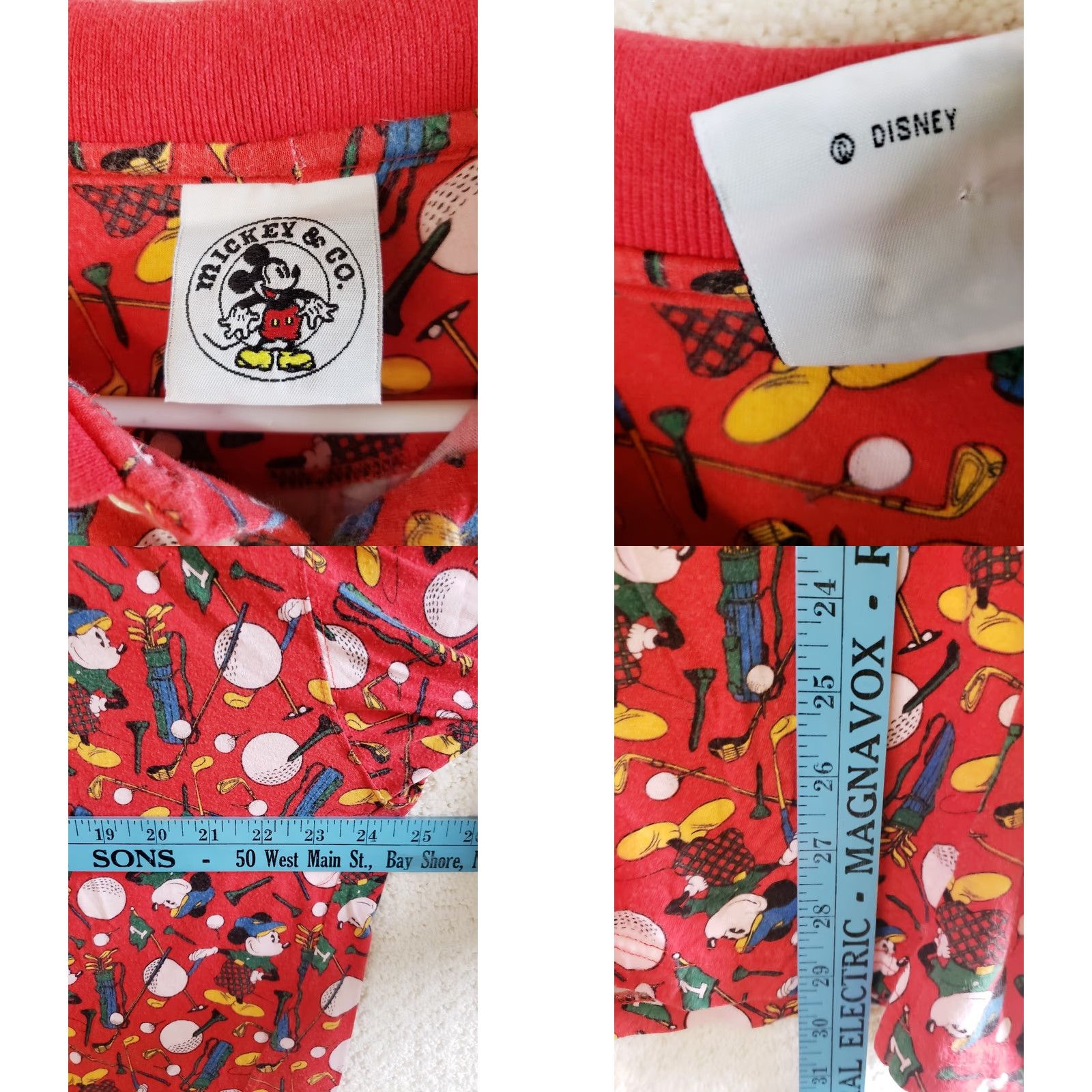 Disney VINTAGE Mickey & Co. Golf Polo Shirt XL Red Shirt Mens 90s Mickey Golfing Pattern Button-Up Polo Size US XL / EU 56 / 4 - 8 Thumbnail