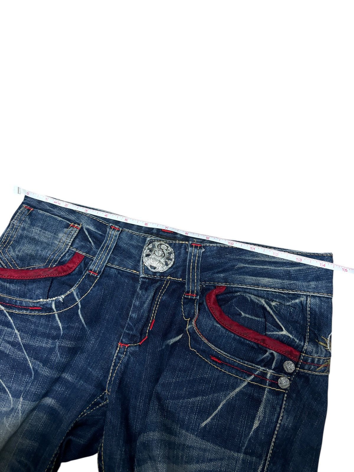 Japanese Brand Y2K Studio R.P Red Pepper Flare Denim Jeans Size 28" / US 6 / IT 42 - 11 Thumbnail
