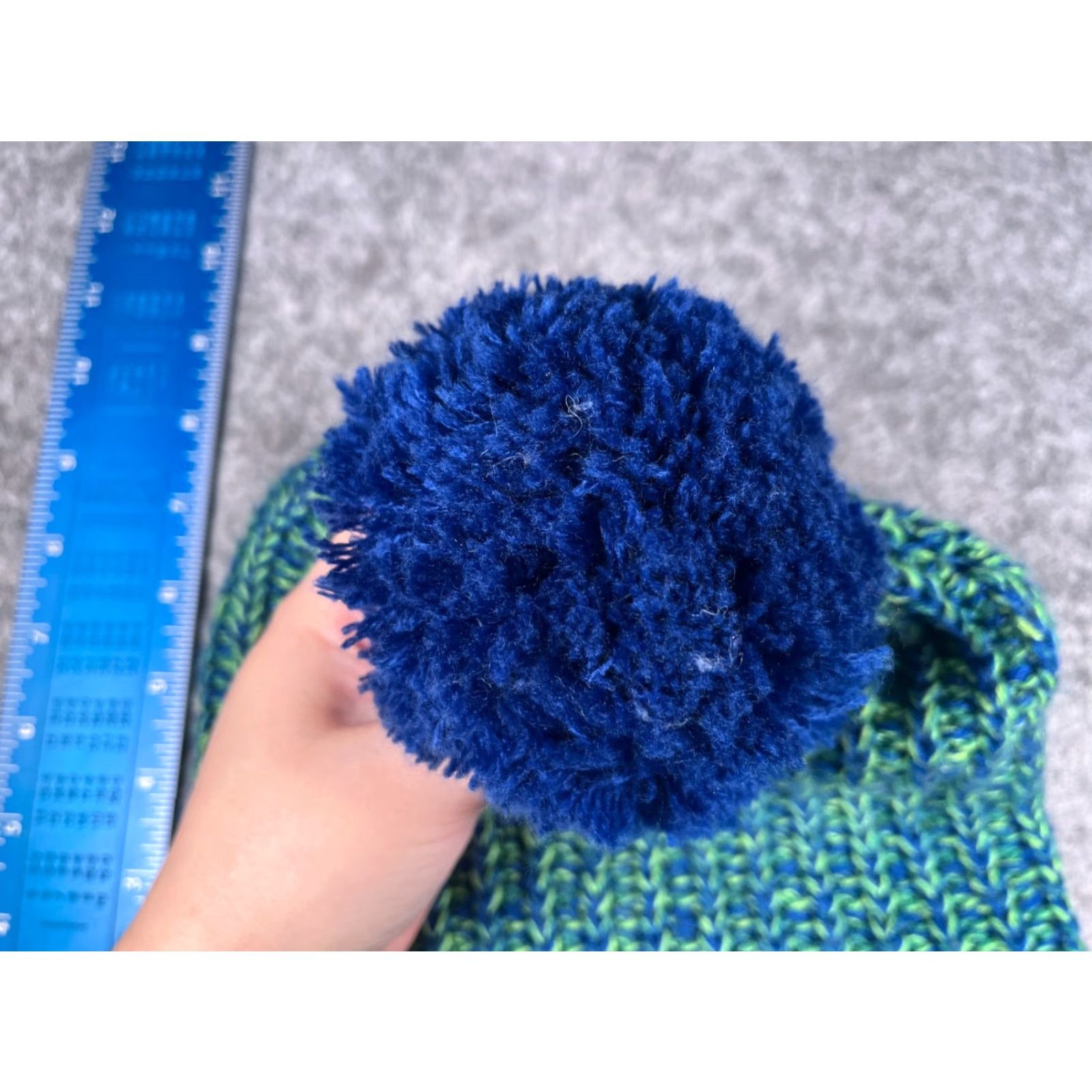 Vintage HitWear Beanie Hat - Knit One Size Unisex Adults - Blue Green Striped Acrylic Pom - Winter Outdoor Ski Hospital Theme Size ONE SIZE - 4 Thumbnail