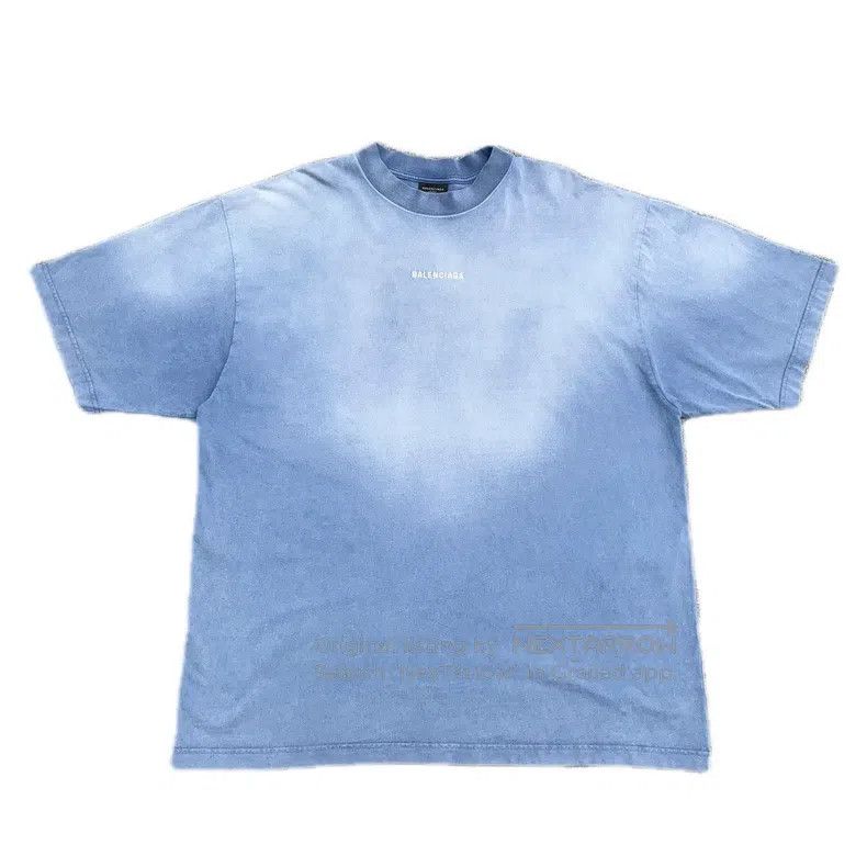 Balenciaga Balenciaga Embroidered Logo Blue Distressed Short Sleeve Size US XL / EU 56 / 4 - 8 Thumbnail