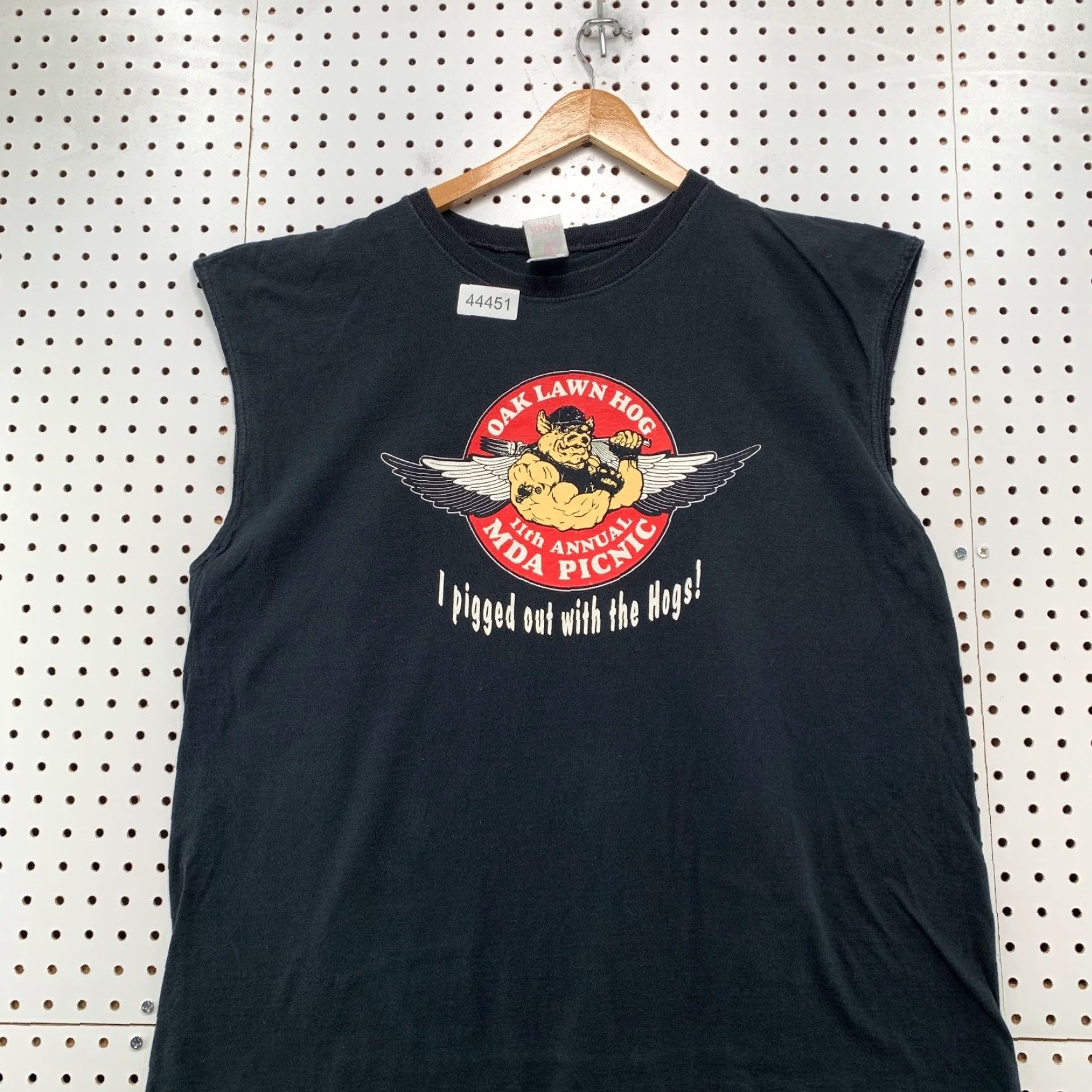 Fruit Of The Loom VINTAGE Harley Davidson Pig Picnic Shirt Mens XL Sleeveless Black Cotton 90s Biker Motorcycle Mens XL Size US XL / EU 56 / 4 - 3 Thumbnail