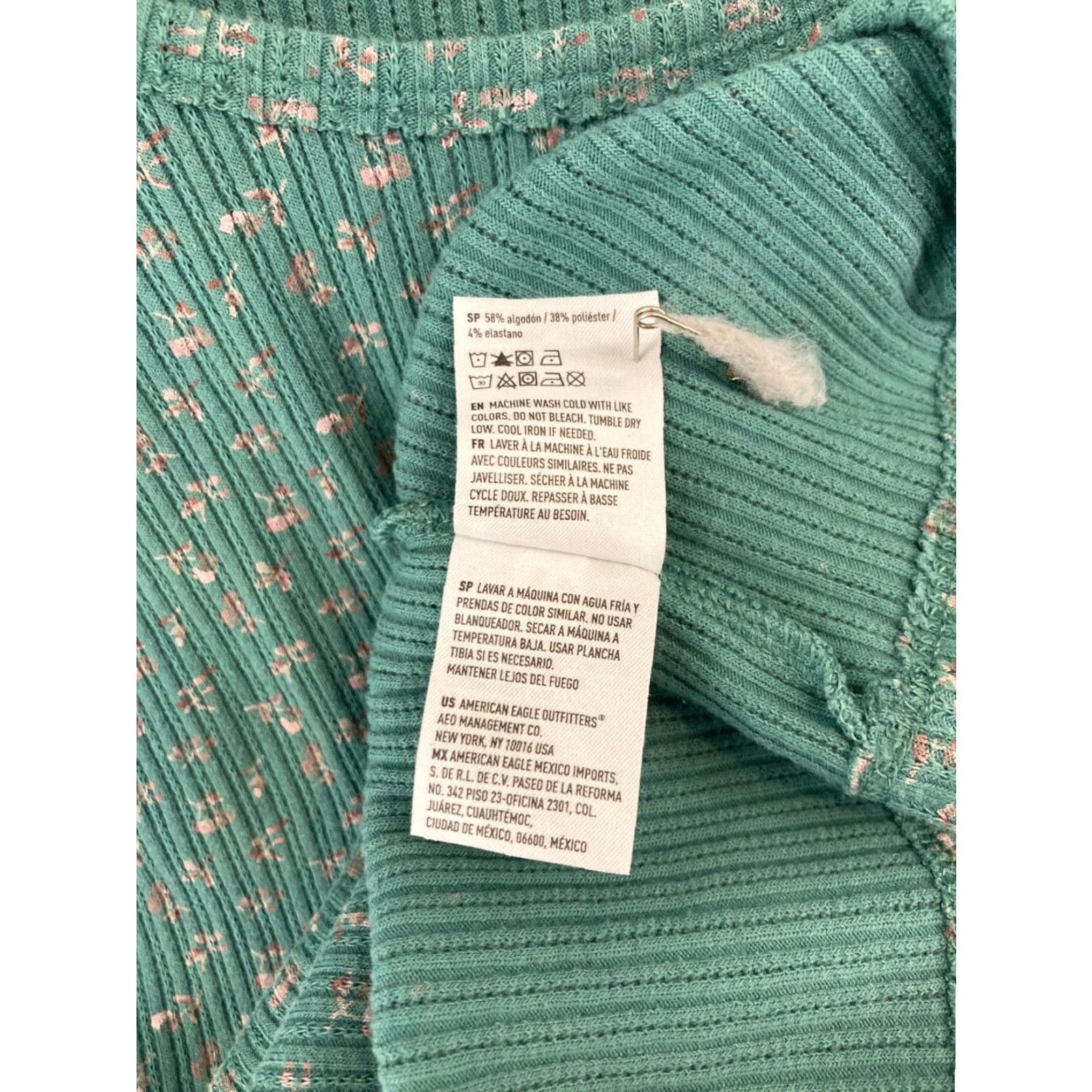 American Eagle Outfitters American Eagle Womens XL Green Floral Cropped Ribbed Shirt Size XL / US 12-14 / IT 48-50 - 6 Thumbnail